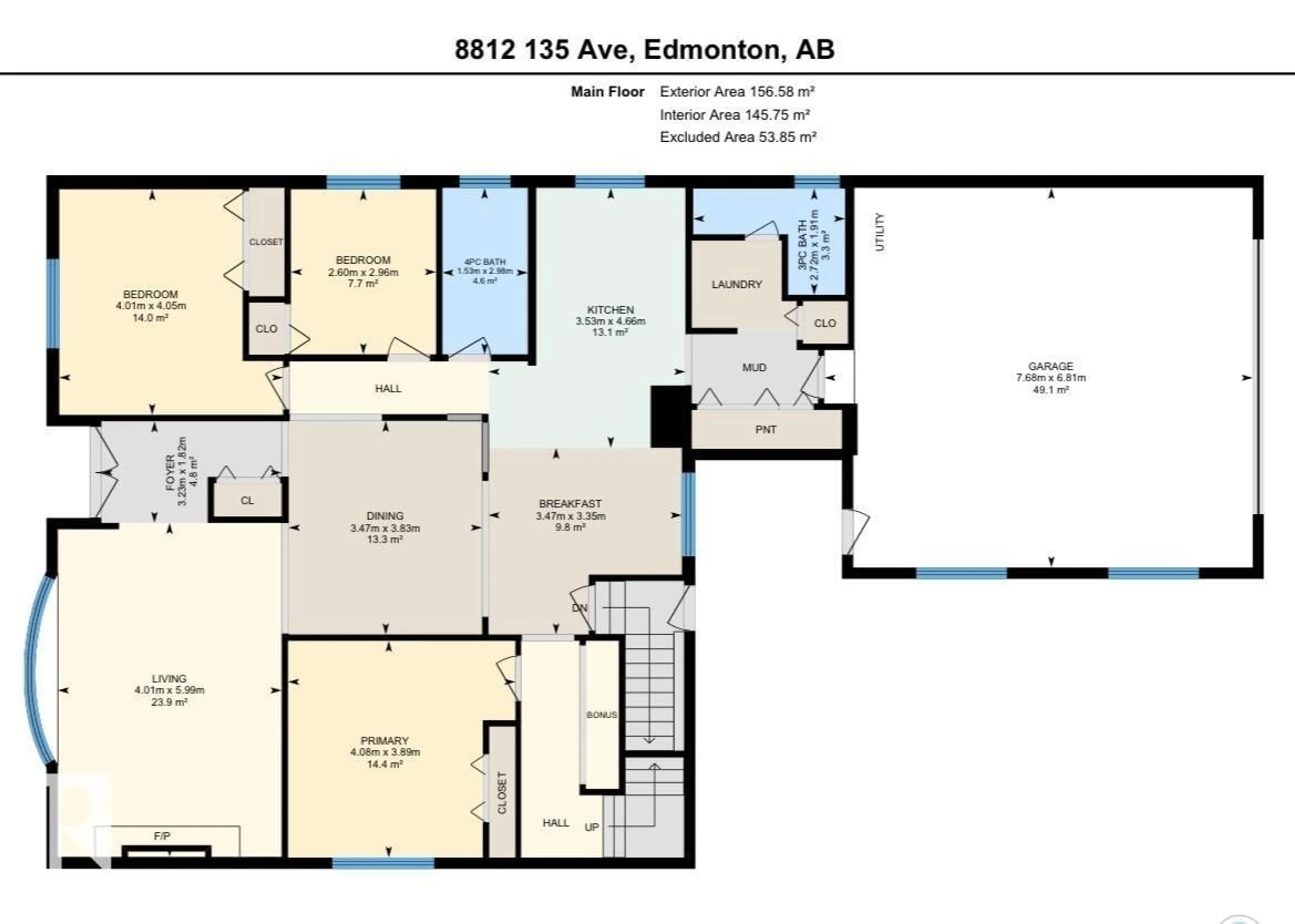 Floor plan for 8812 135 AV, Edmonton Alberta T5E1N3