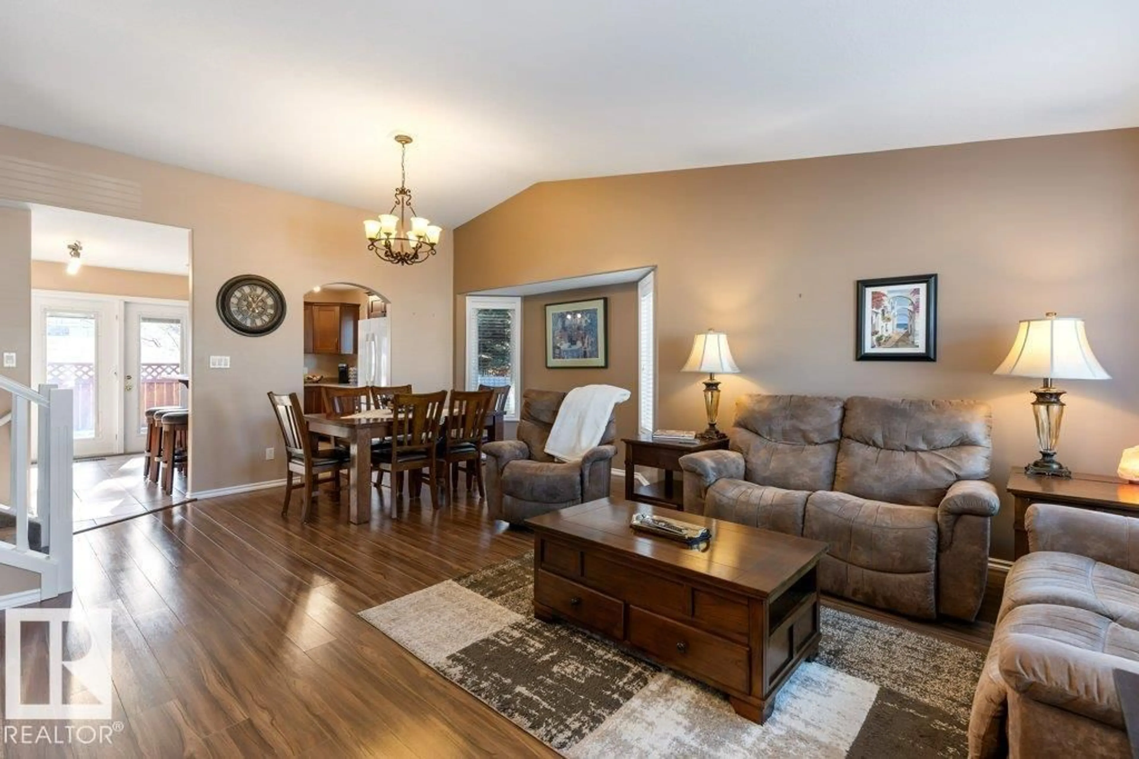 Living room with furniture, wood/laminate floor for 58 DORCHESTER DR, St. Albert Alberta T8N5T6