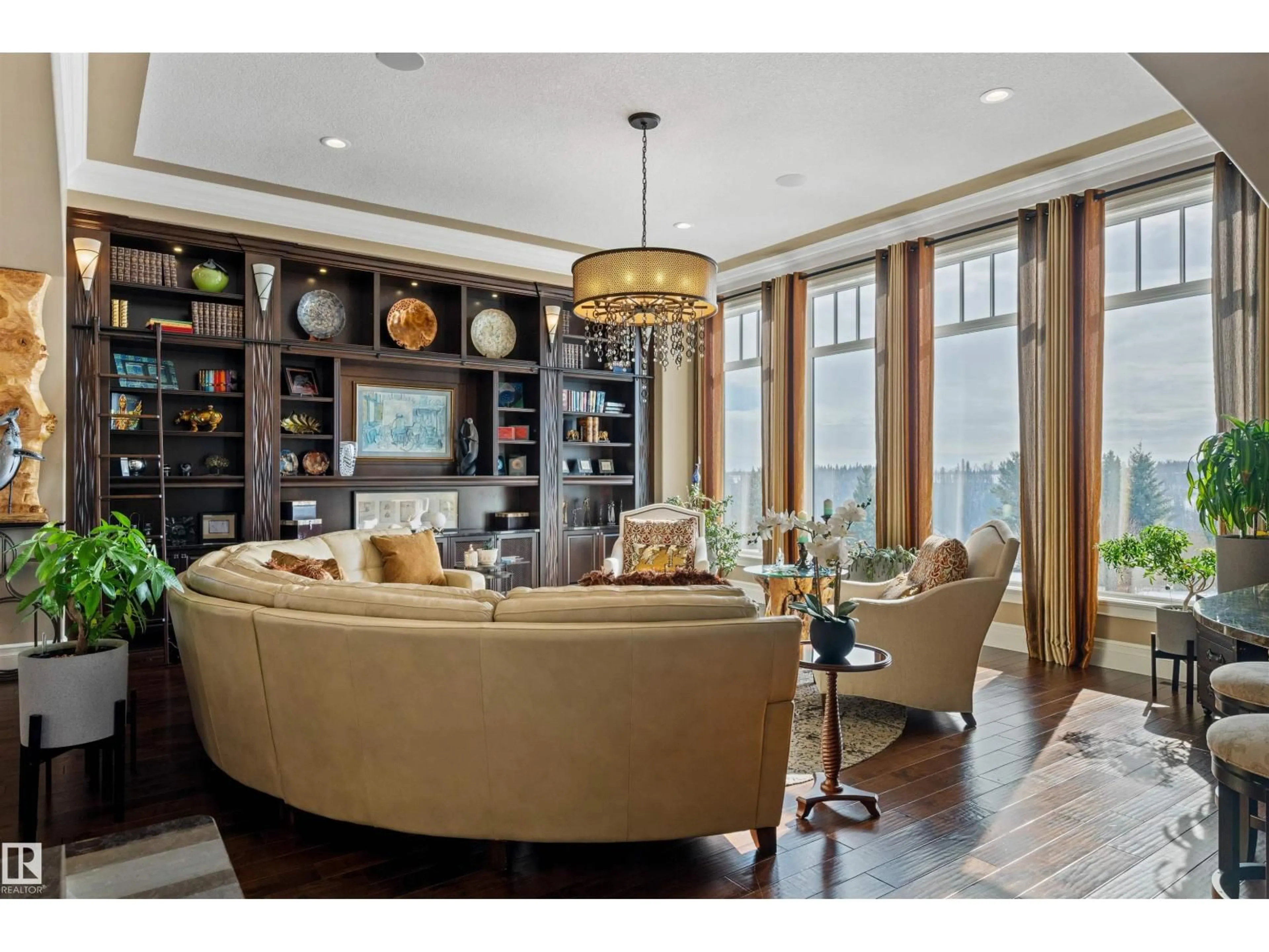 Living room with furniture, wood/laminate floor for #25 - 25515 TWP ROAD 511 A, Rural Parkland County Alberta T7Y1A8