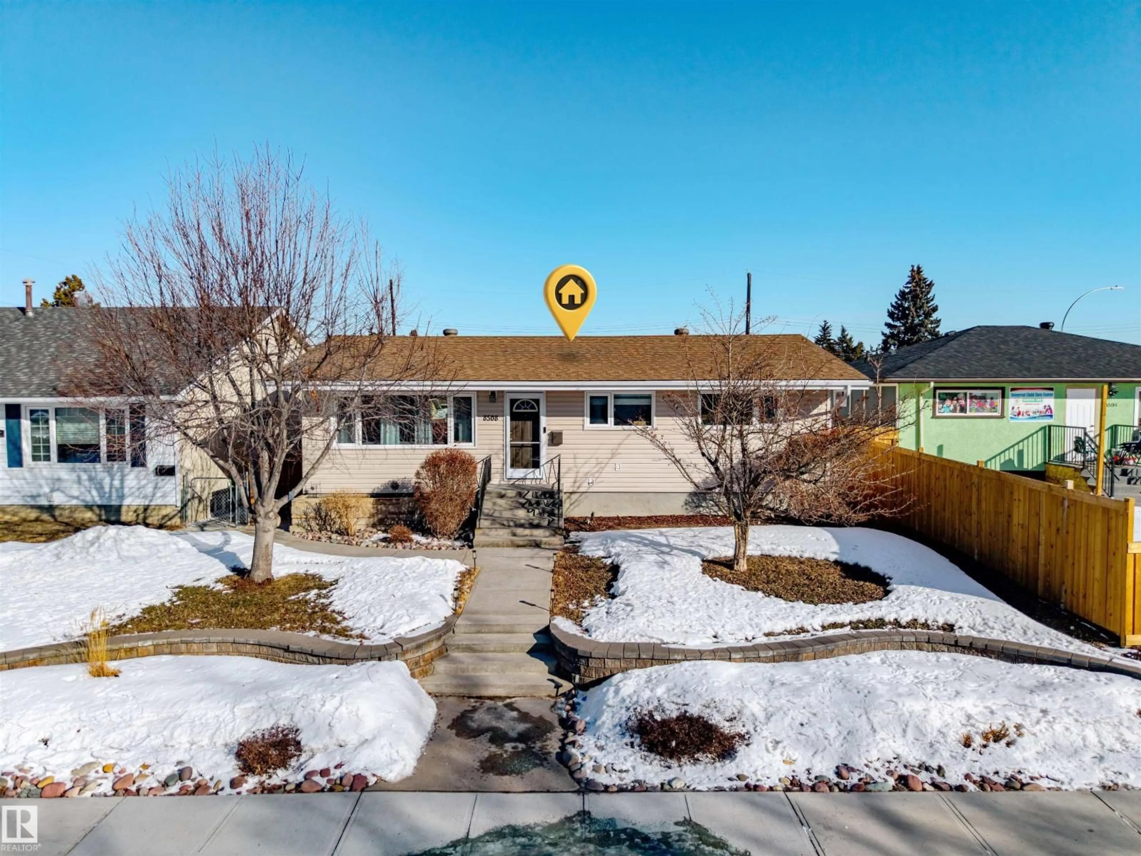 A pic from outside/outdoor area/front of a property/back of a property/a pic from drone, street for 8508 131 AV, Edmonton Alberta T5E0W2