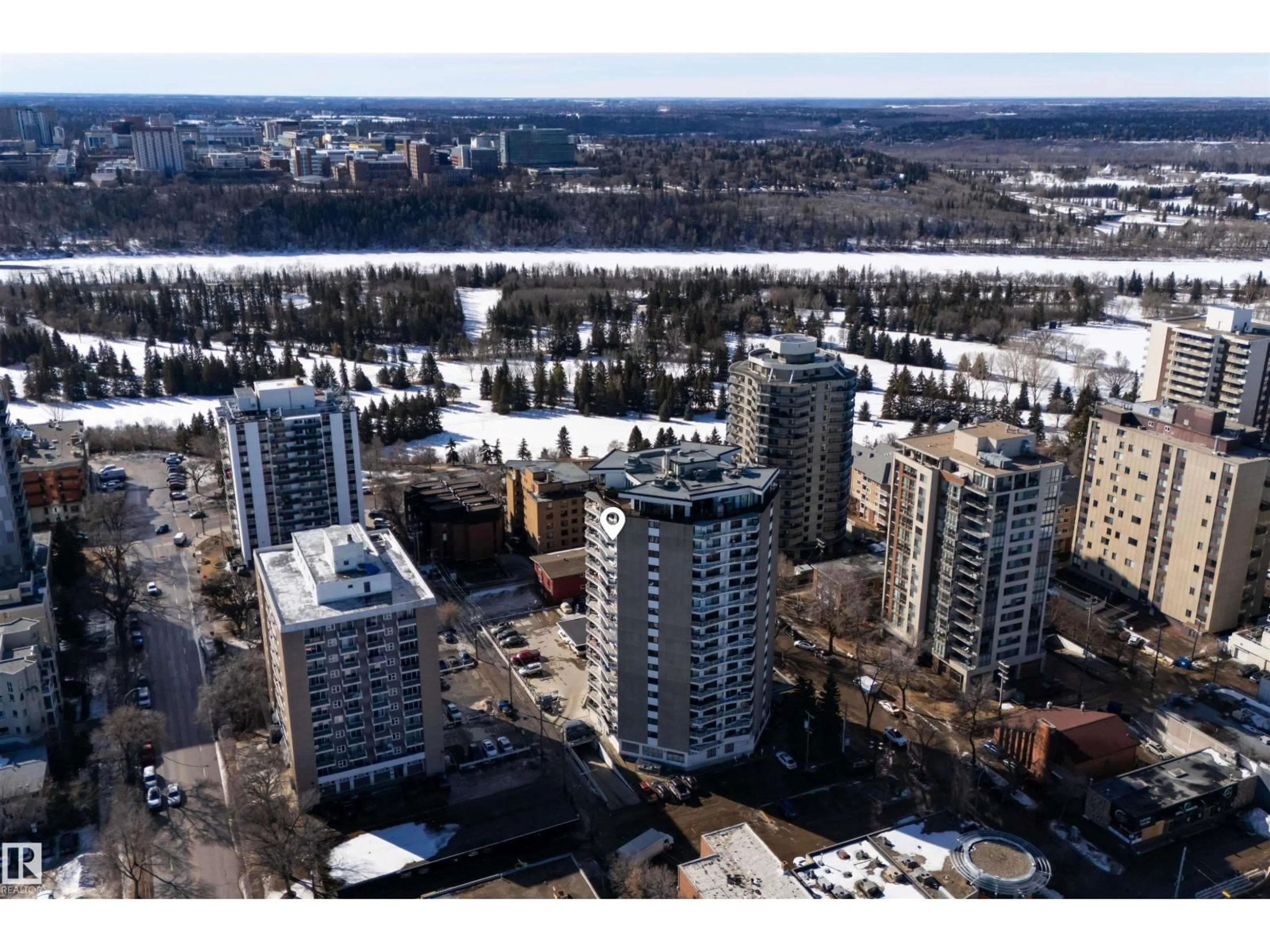 A pic from outside/outdoor area/front of a property/back of a property/a pic from drone, city buildings view from balcony for 10045 - 1608 117 ST, Edmonton Alberta T6C2C1
