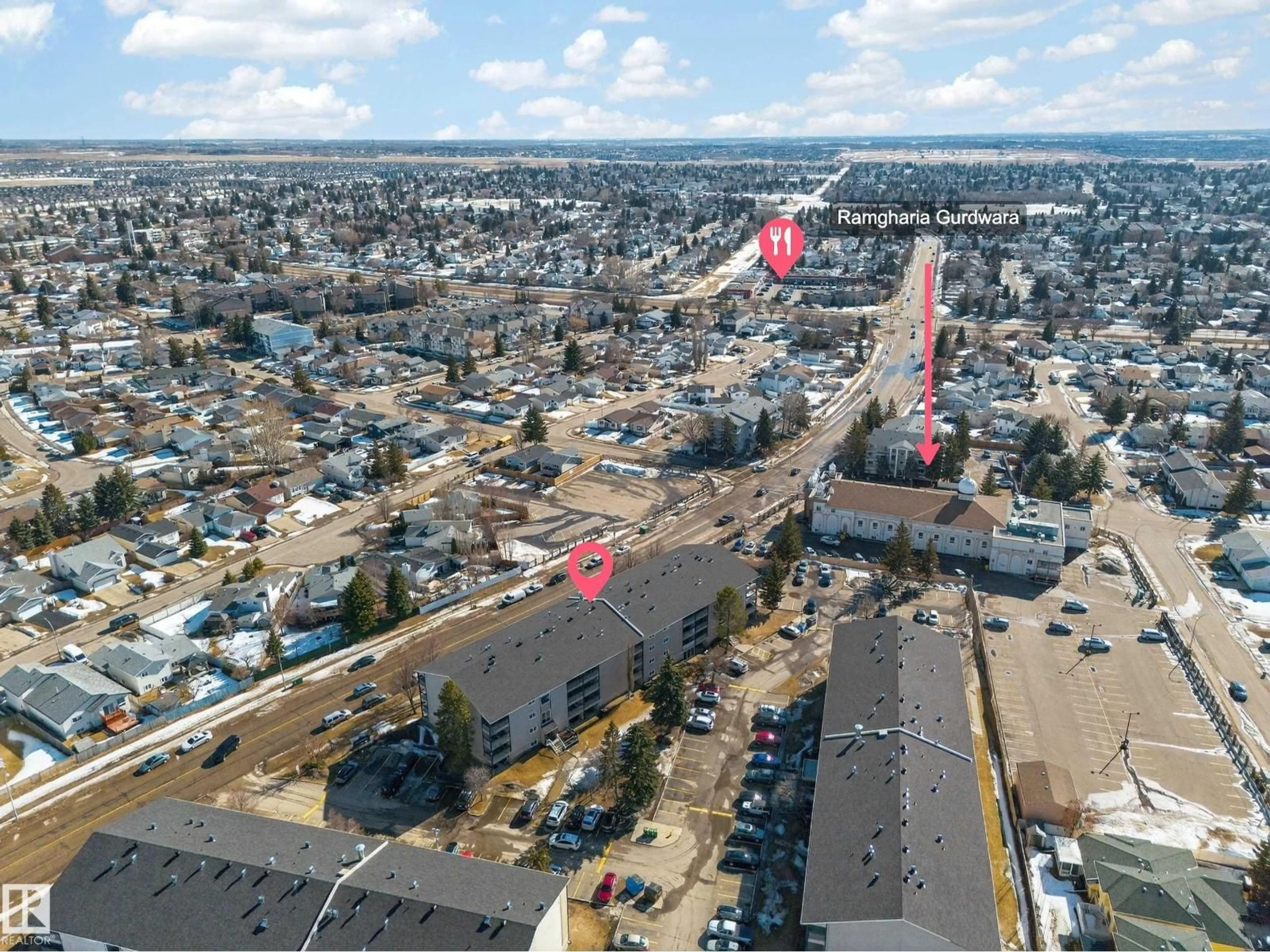 A pic from outside/outdoor area/front of a property/back of a property/a pic from drone, street for #406 - 2620 MILLWOODS ROAD EAST, Edmonton Alberta T6L5K6