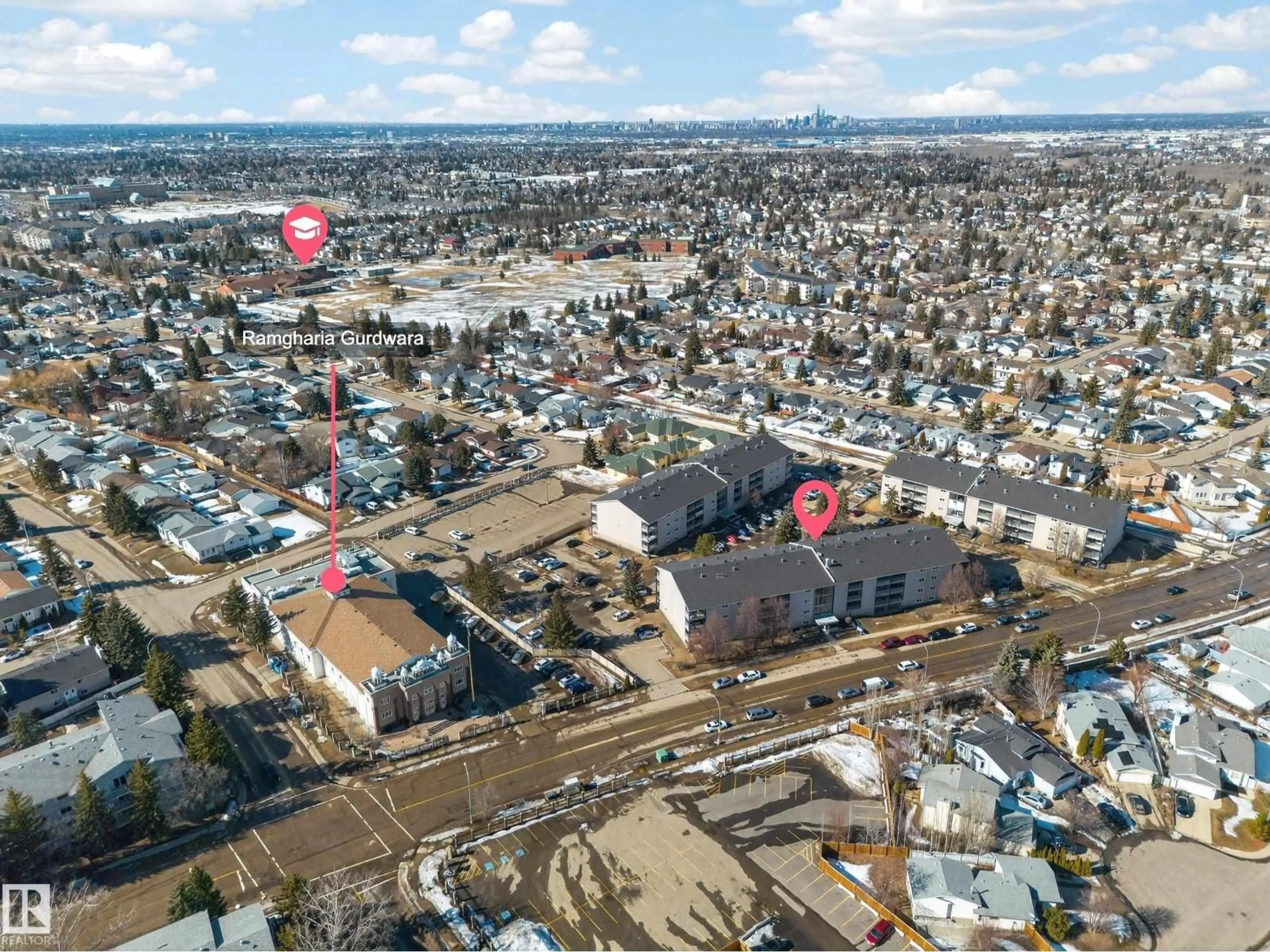 A pic from outside/outdoor area/front of a property/back of a property/a pic from drone, street for #406 - 2620 MILLWOODS ROAD EAST, Edmonton Alberta T6L5K6