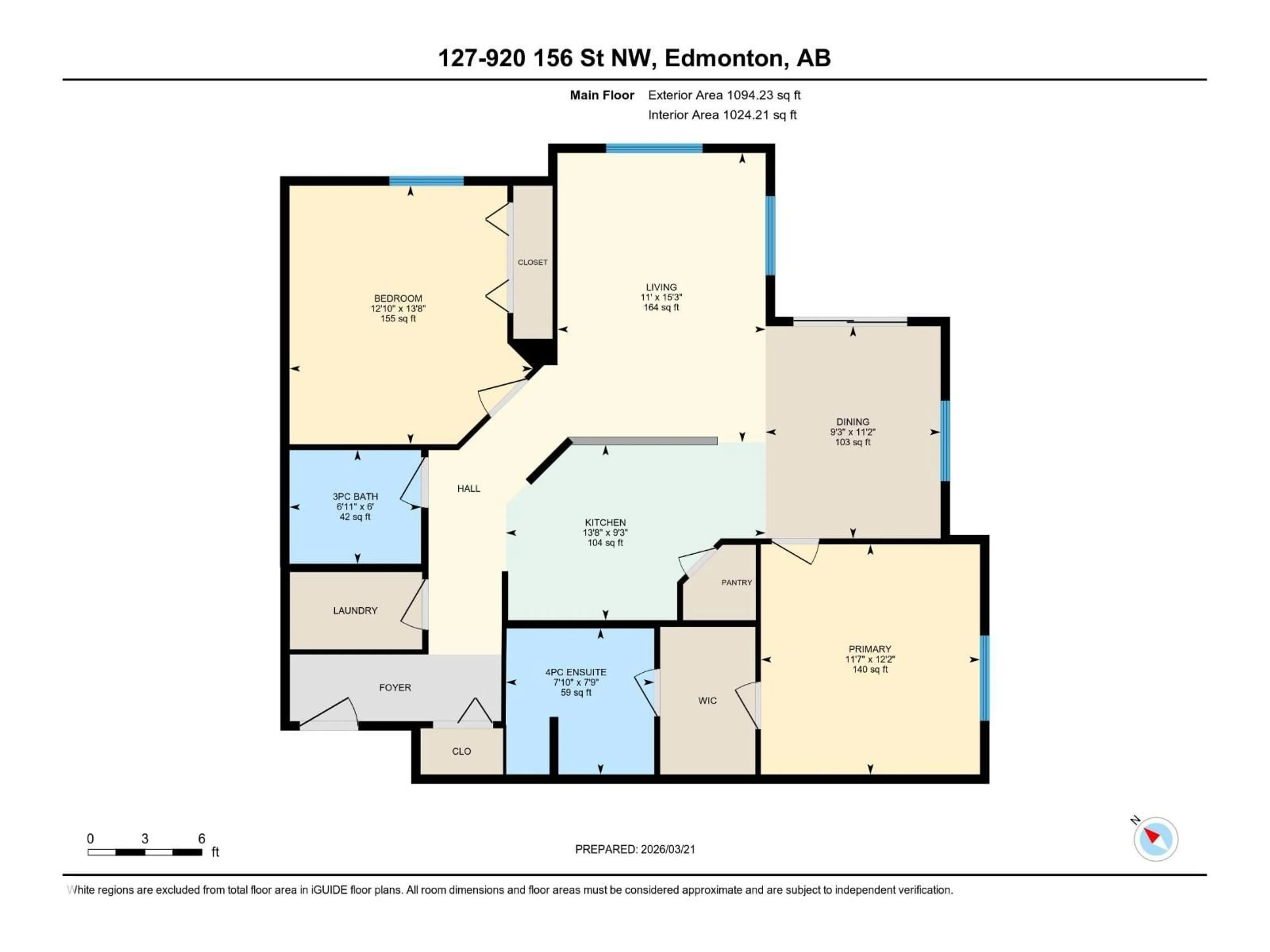 Floor plan for 920 - 127 156 ST, Edmonton Alberta T6R0N6