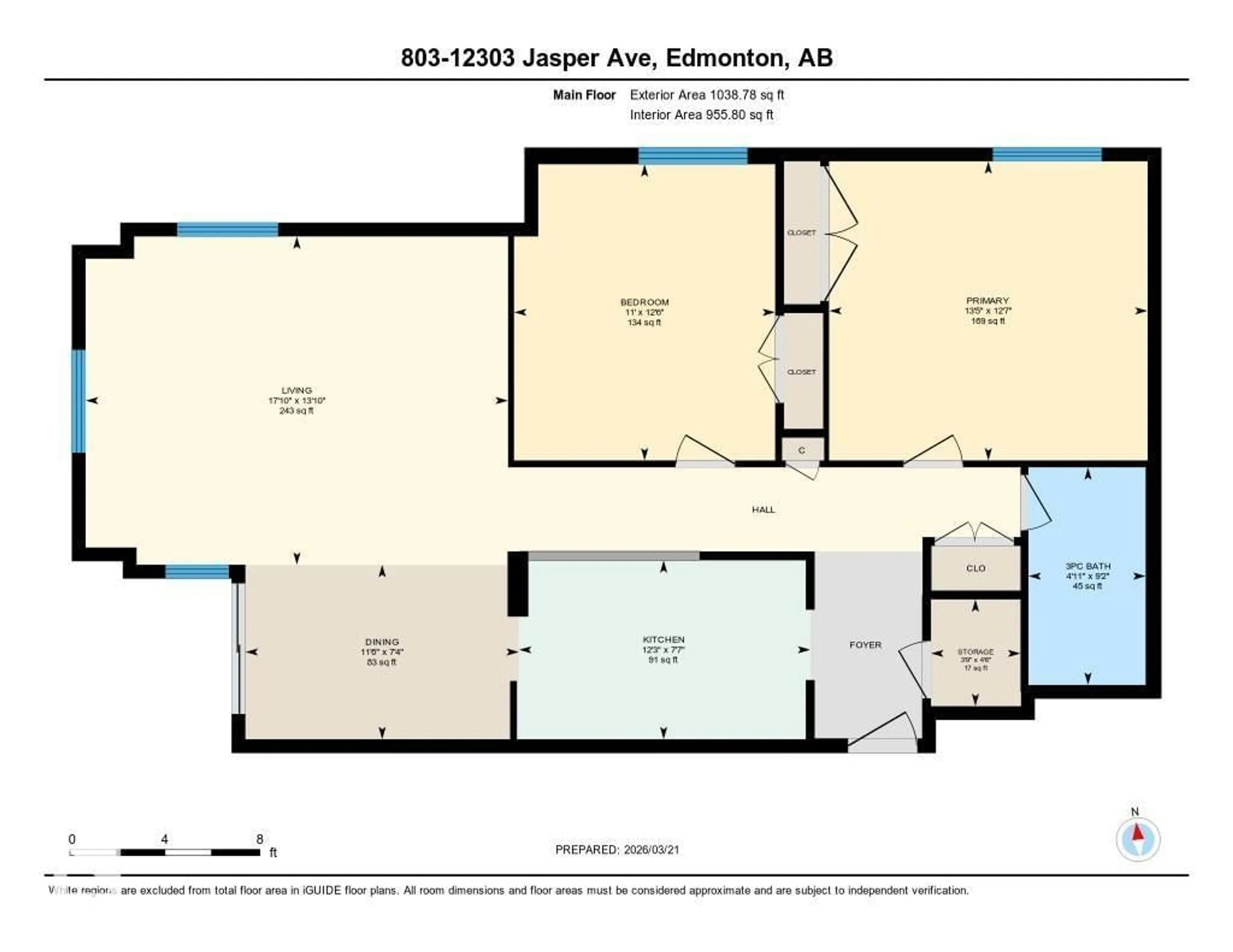 Floor plan for #803 - 12303 JASPER AV NW, Edmonton Alberta T5N3K7