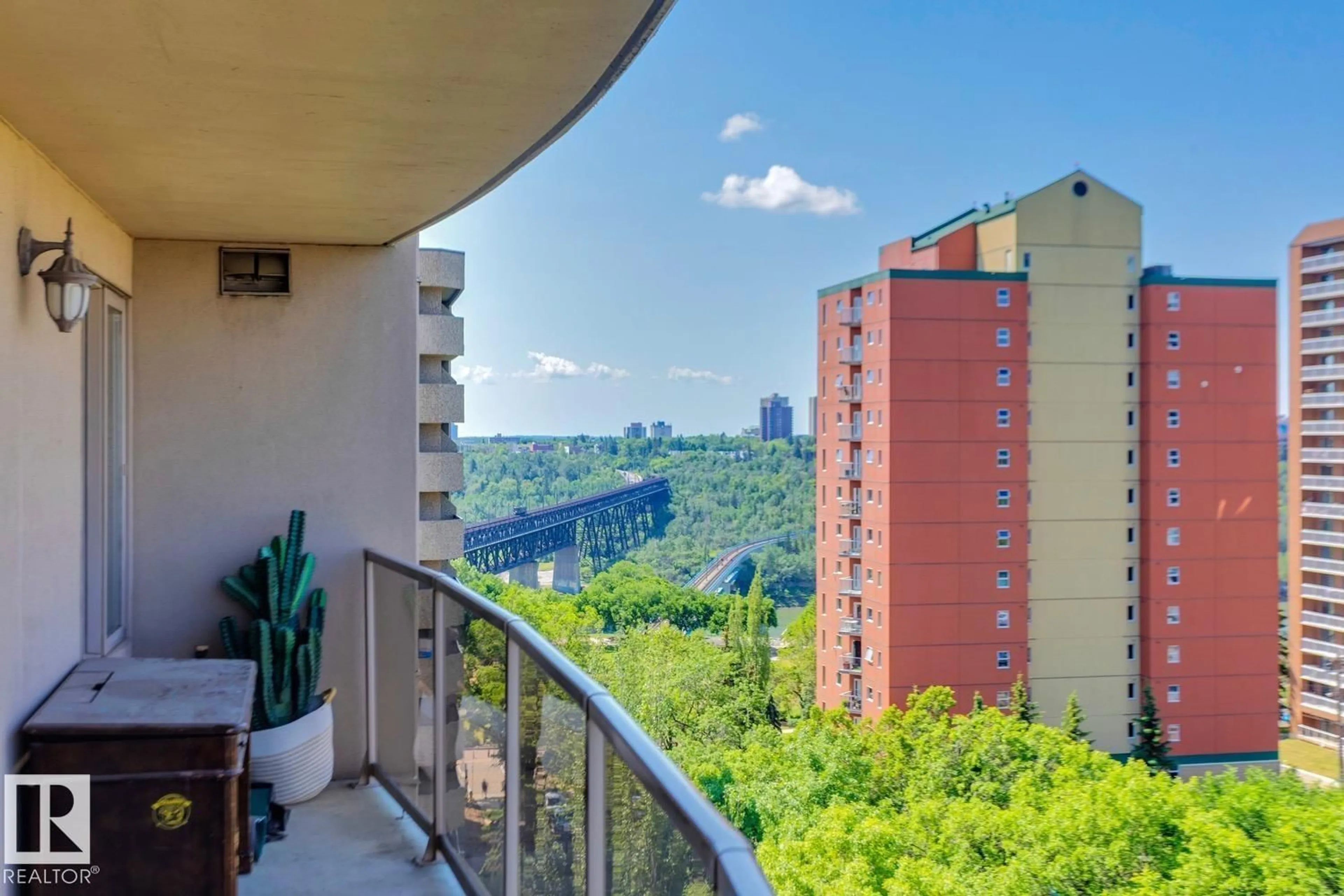 Balcony in the apartment, city buildings view from balcony for 1004 - 9741 110 ST, Edmonton Alberta T5K2V8