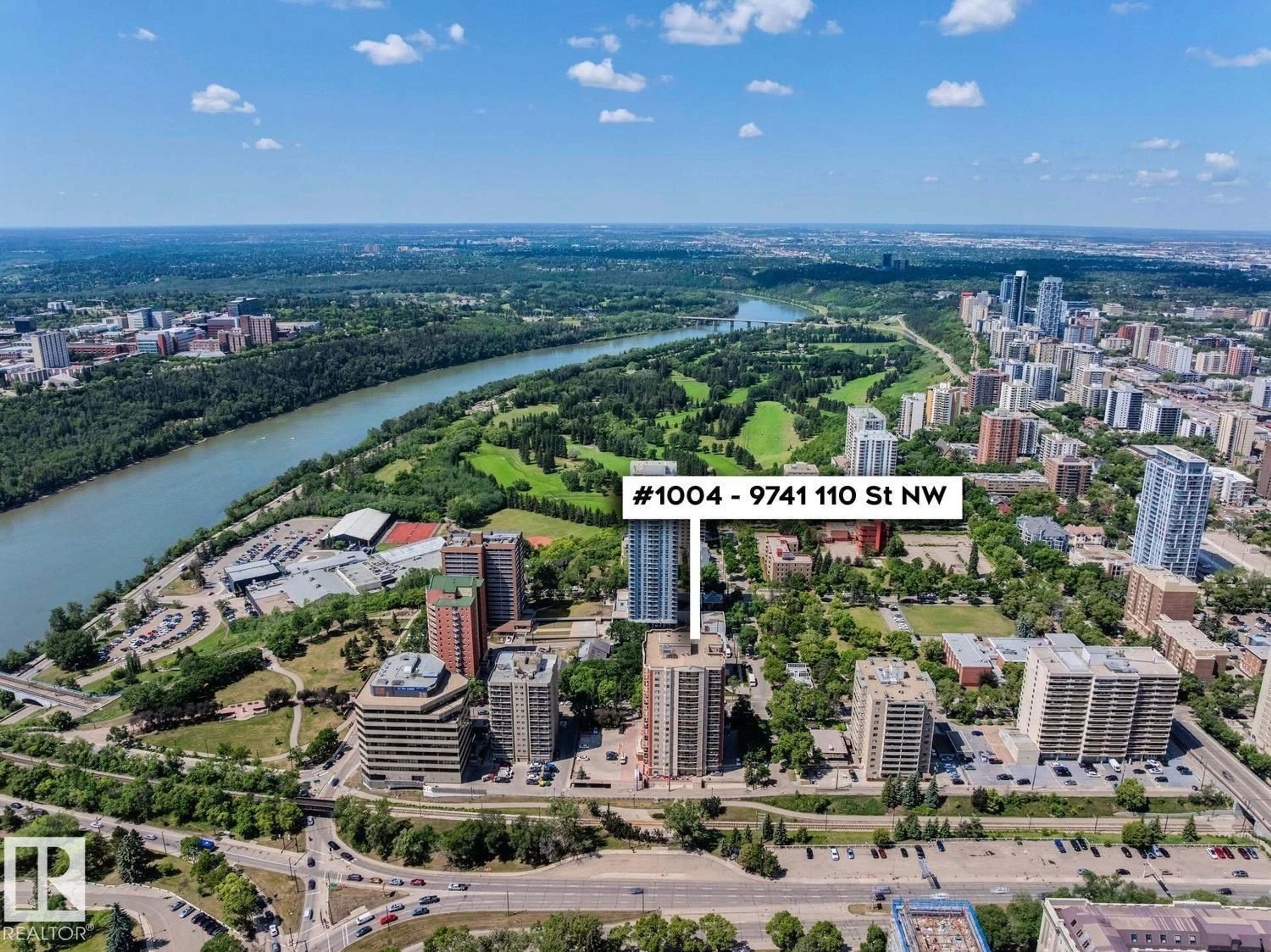 A pic from outside/outdoor area/front of a property/back of a property/a pic from drone, water/lake/river/ocean view for 1004 - 9741 110 ST, Edmonton Alberta T5K2V8