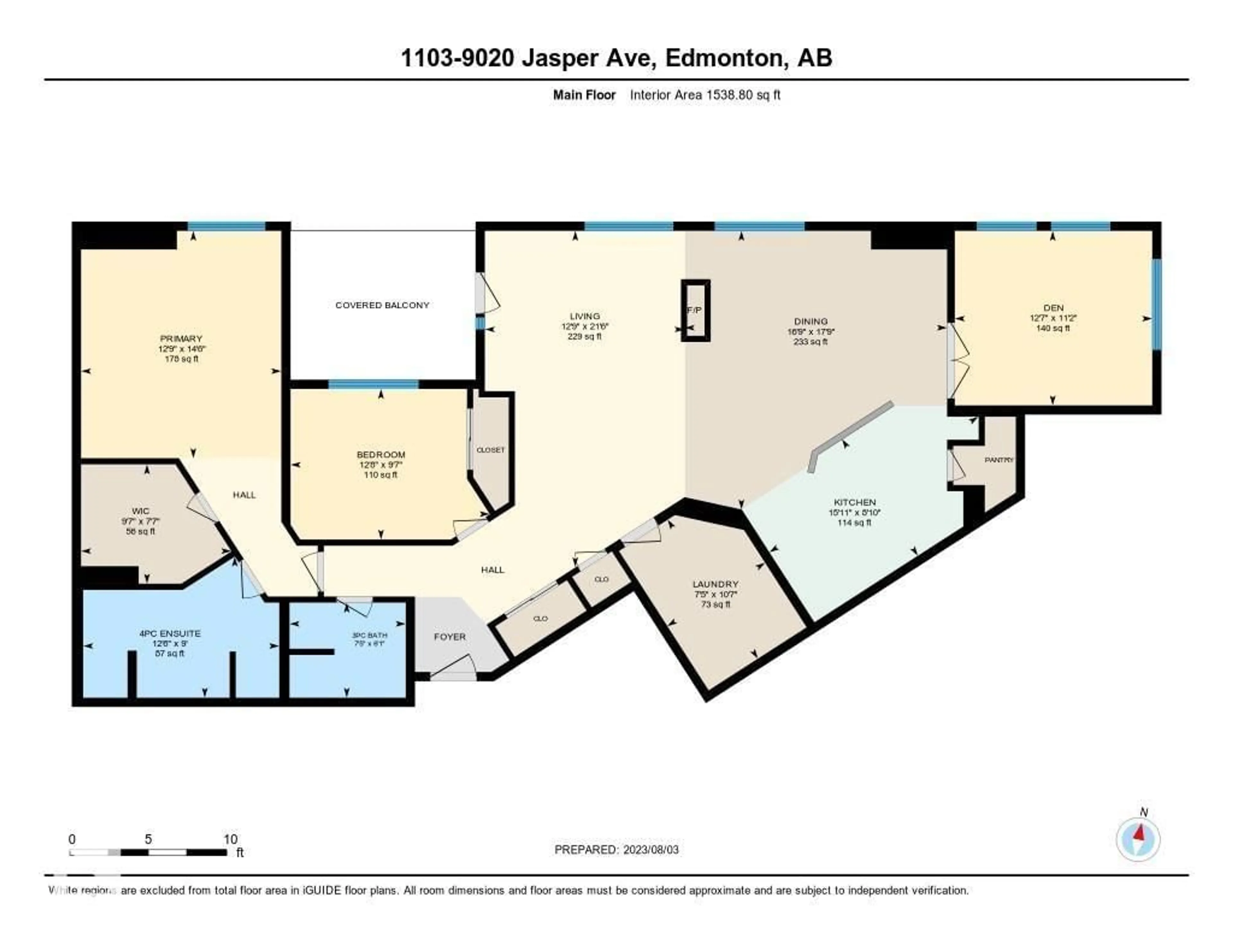 Floor plan for #1103 - 9020 JASPER AV, Edmonton Alberta T5H3S8