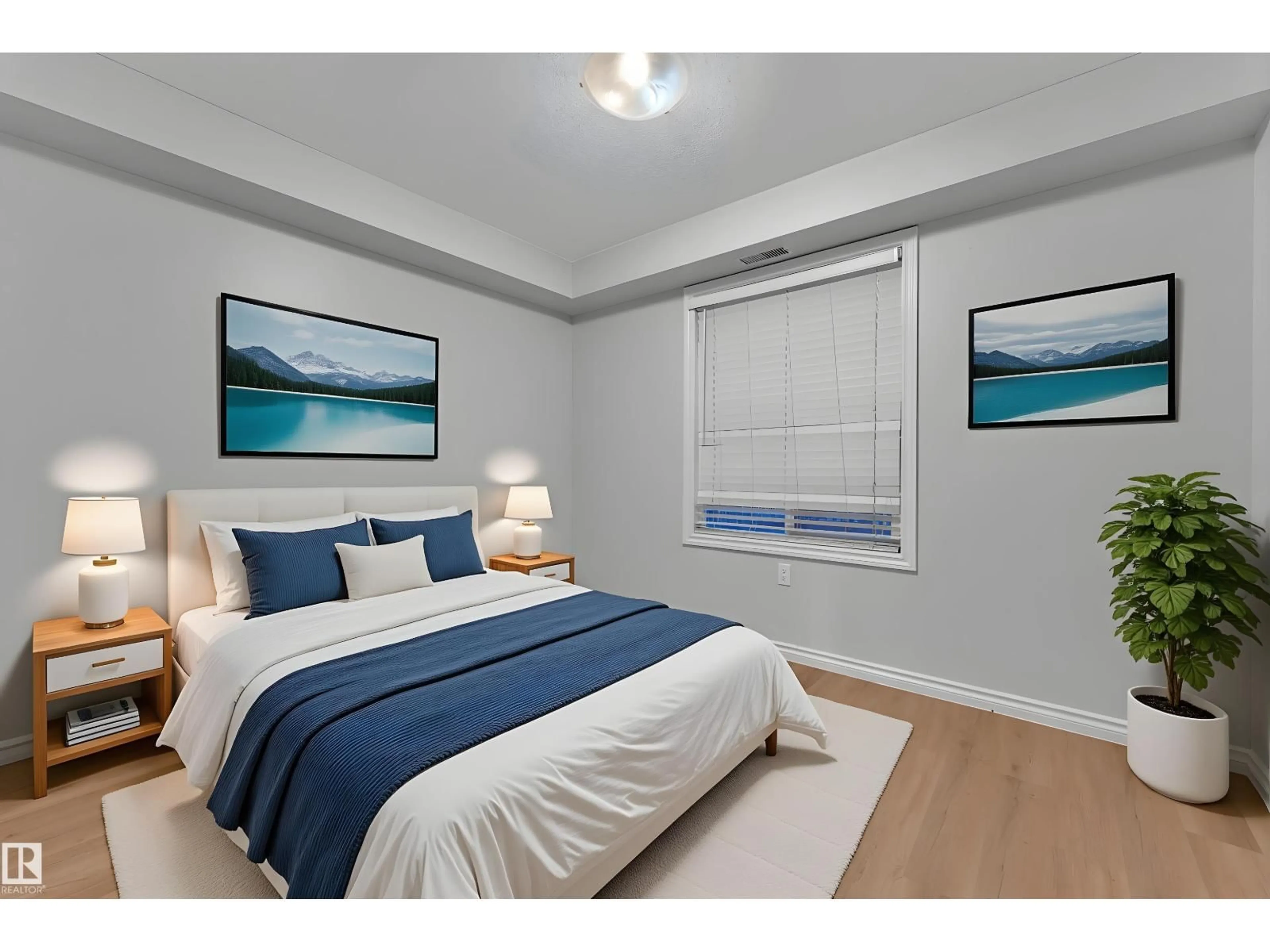 Bedroom with bed, wood/laminate floor for #210 - 10118 106 AV, Edmonton Alberta T5H0B8