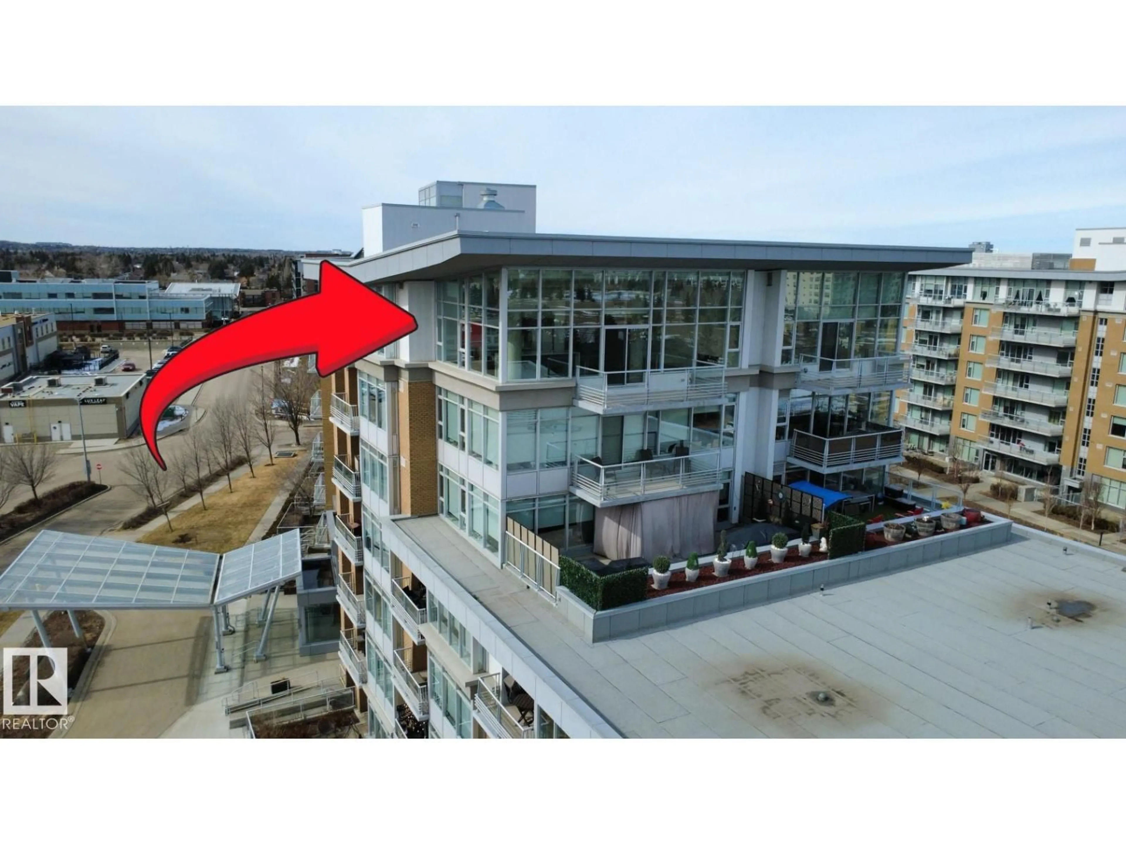 A pic from outside/outdoor area/front of a property/back of a property/a pic from drone, city buildings view from balcony for 710 - 2504 109 ST NW, Edmonton Alberta T6J2H3