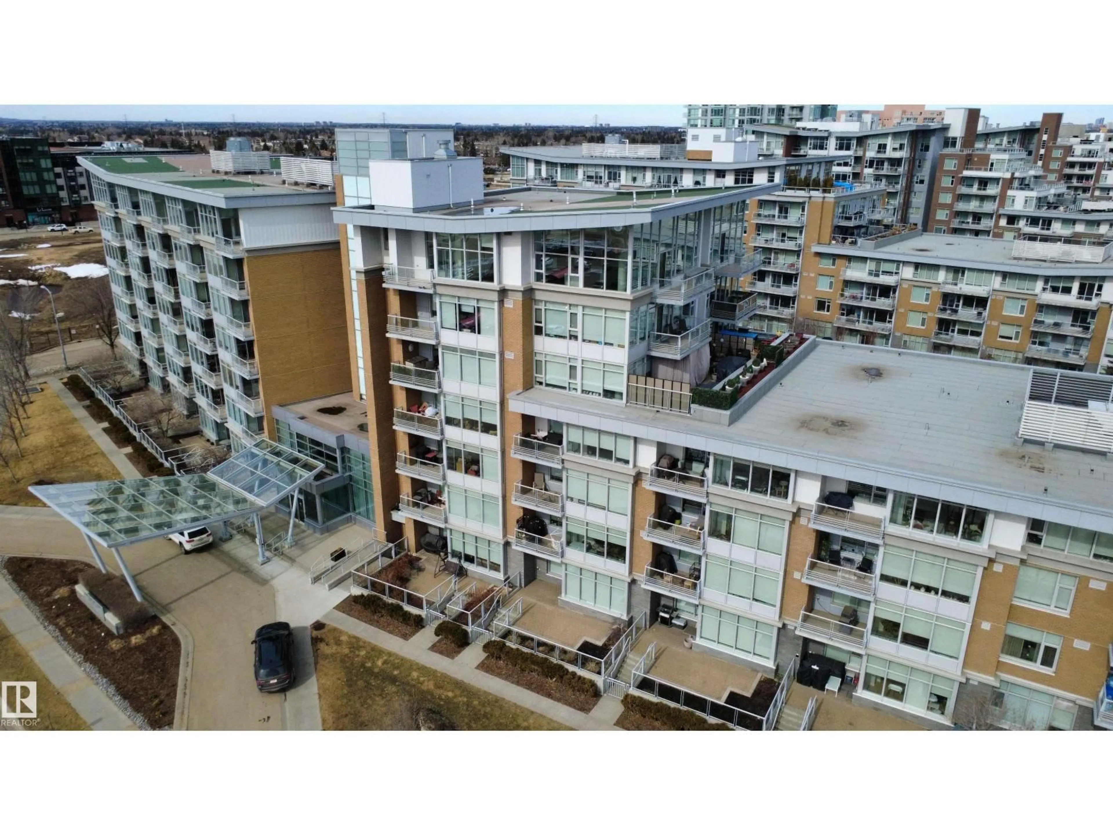 A pic from outside/outdoor area/front of a property/back of a property/a pic from drone, city buildings view from balcony for 710 - 2504 109 ST NW, Edmonton Alberta T6J2H3