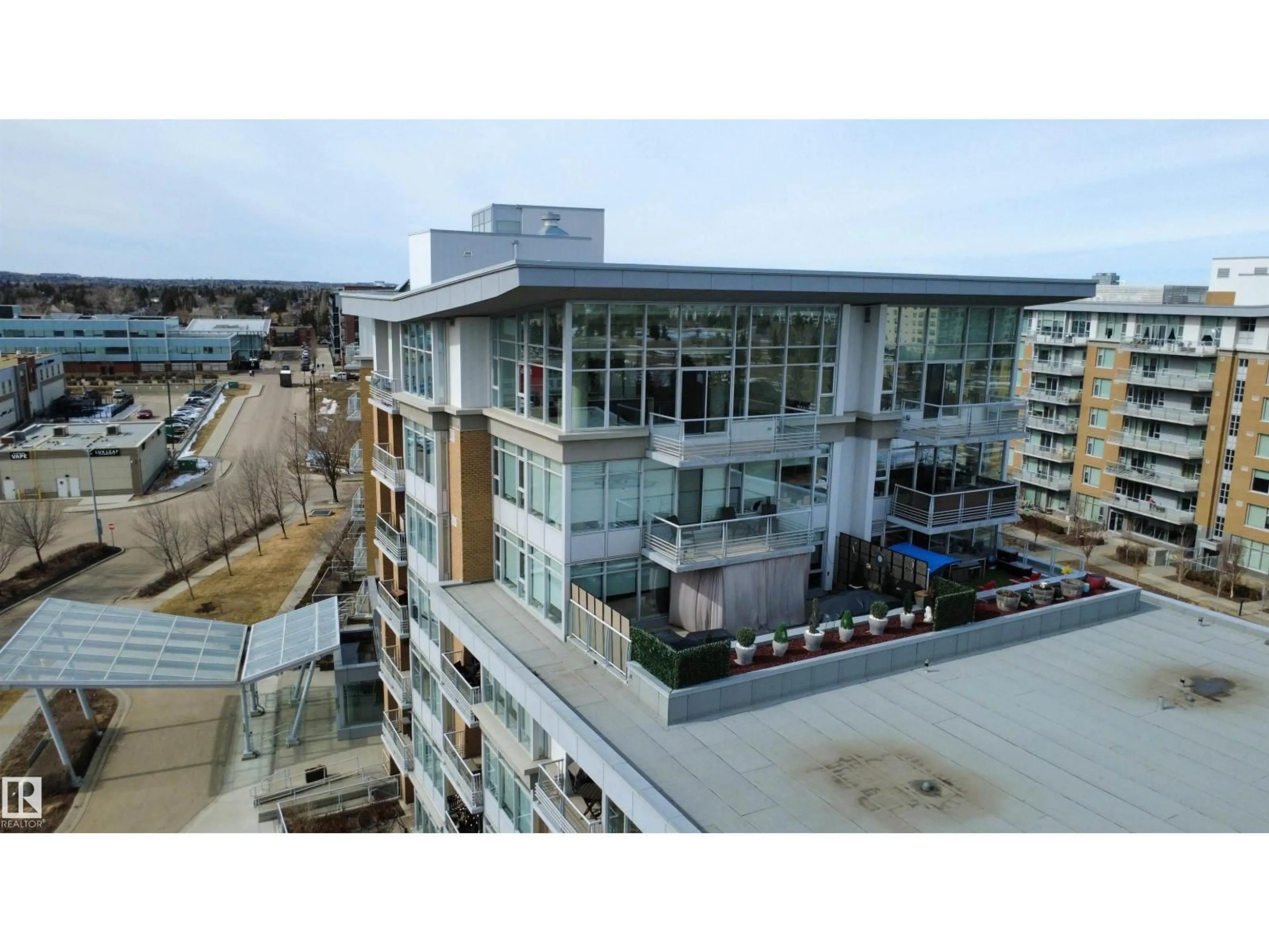 A pic from outside/outdoor area/front of a property/back of a property/a pic from drone, city buildings view from balcony for 710 - 2504 109 ST NW, Edmonton Alberta T6J2H3