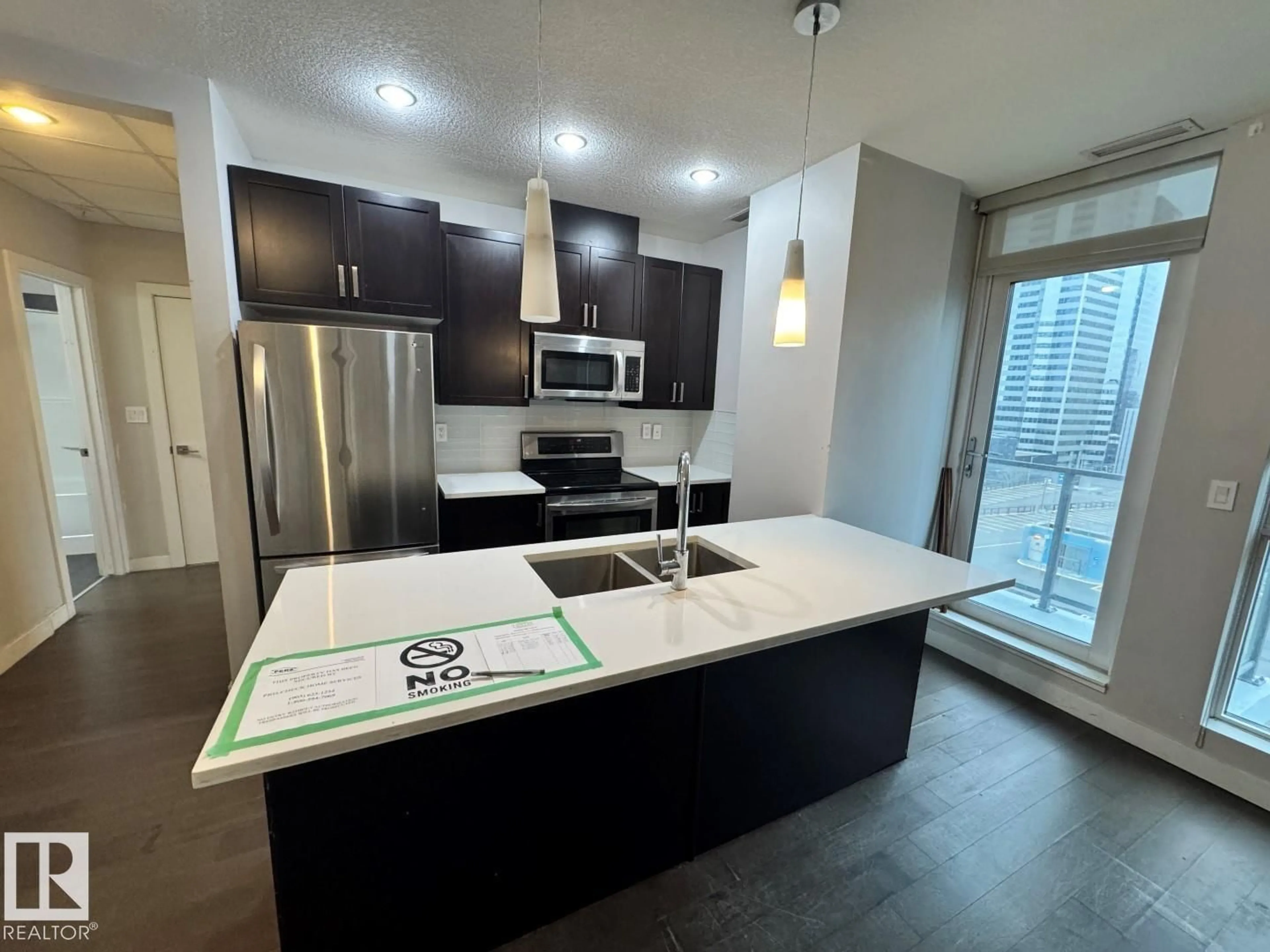 Open concept kitchen, ceramic/tile floor for #802 - 10238 103 ST NW, Edmonton Alberta T5J0G6