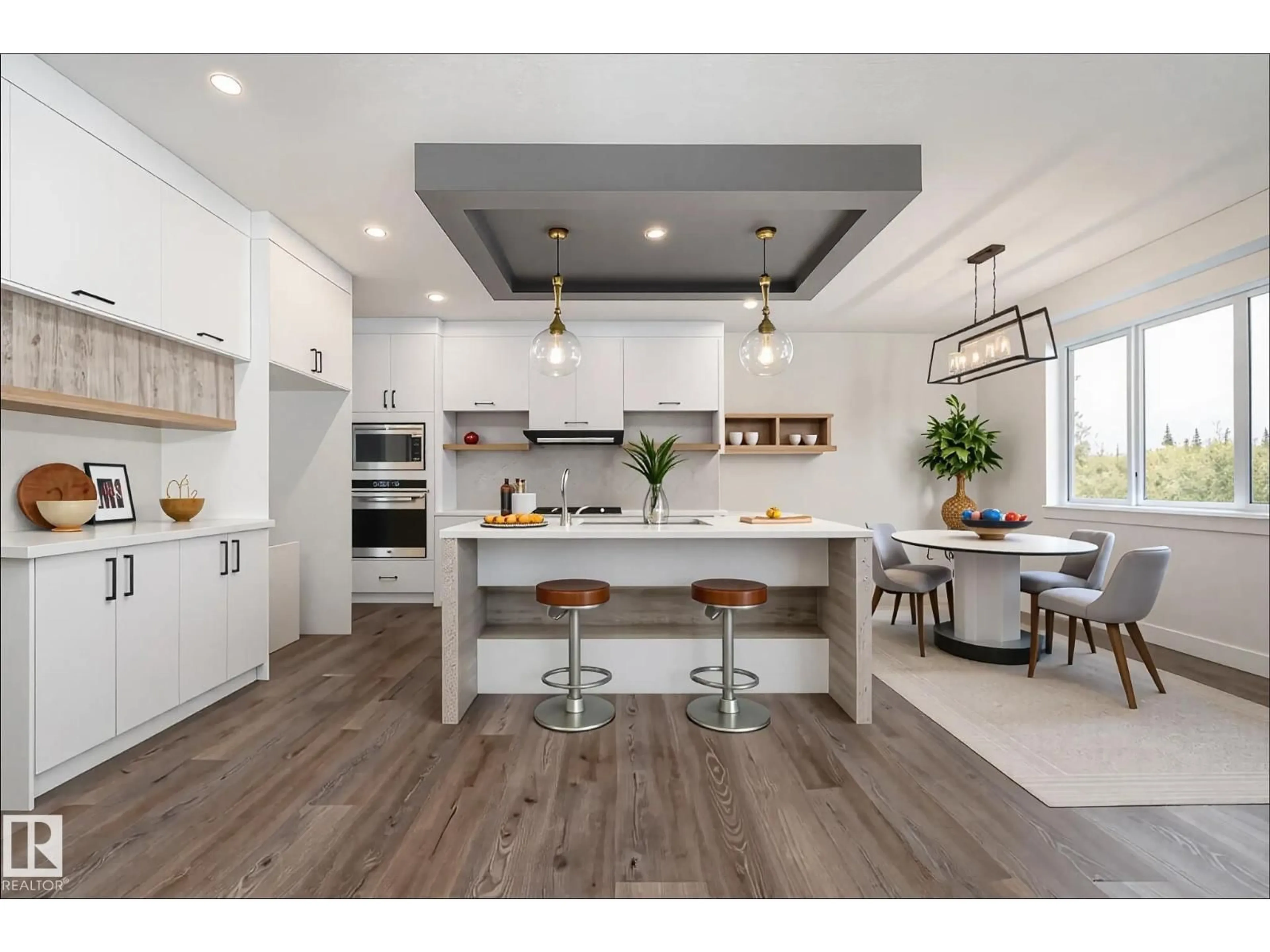 Open concept kitchen, wood/laminate floor for 43 MAPLE CR, Gibbons Alberta T0A1N0