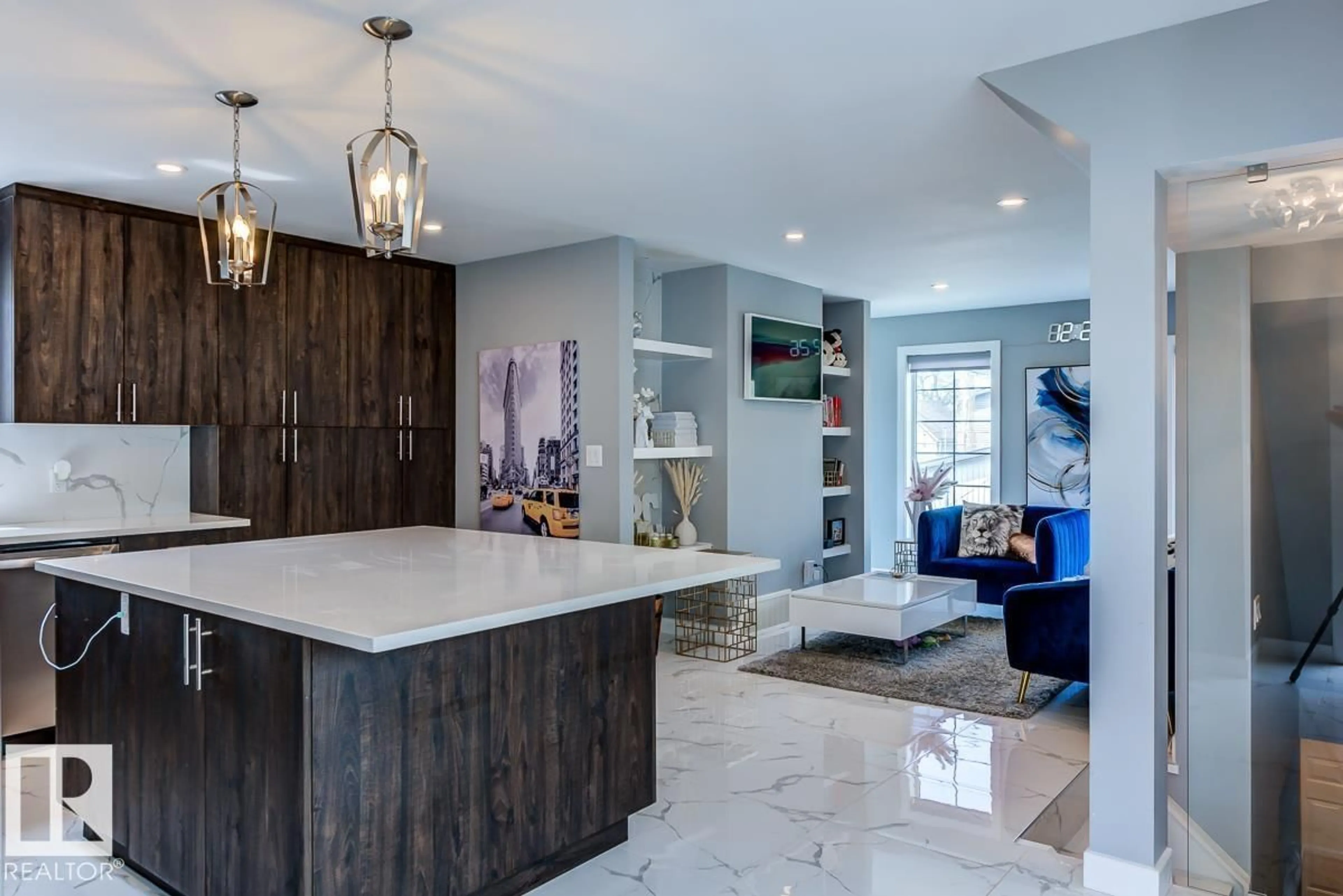 Open concept kitchen, ceramic/tile floor for 9526 109A AV, Edmonton Alberta T5H1G3