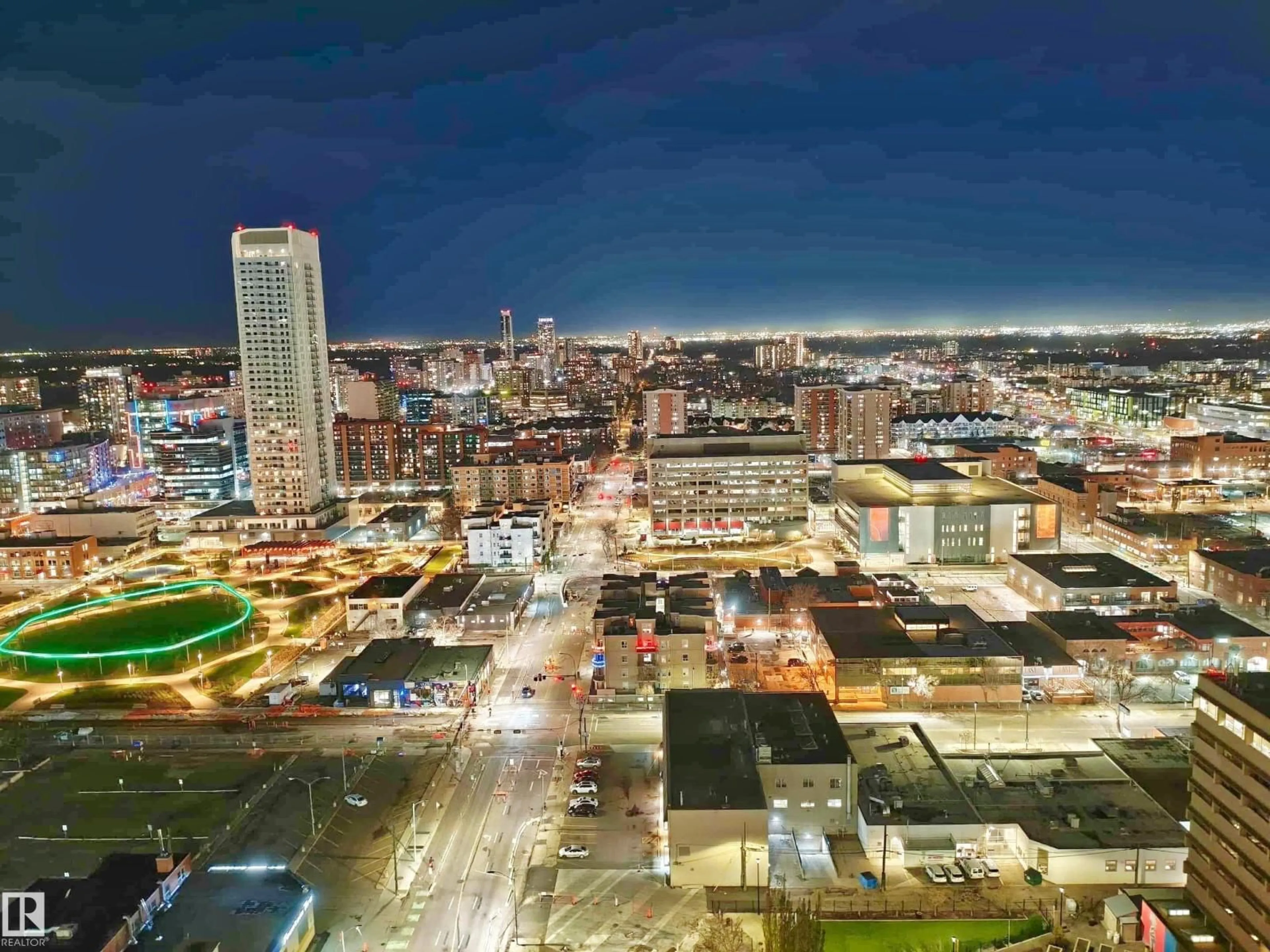 A pic from outside/outdoor area/front of a property/back of a property/a pic from drone, city buildings view from balcony for 10410 - 2505 102 AVE NW, Edmonton Alberta T5J0E9