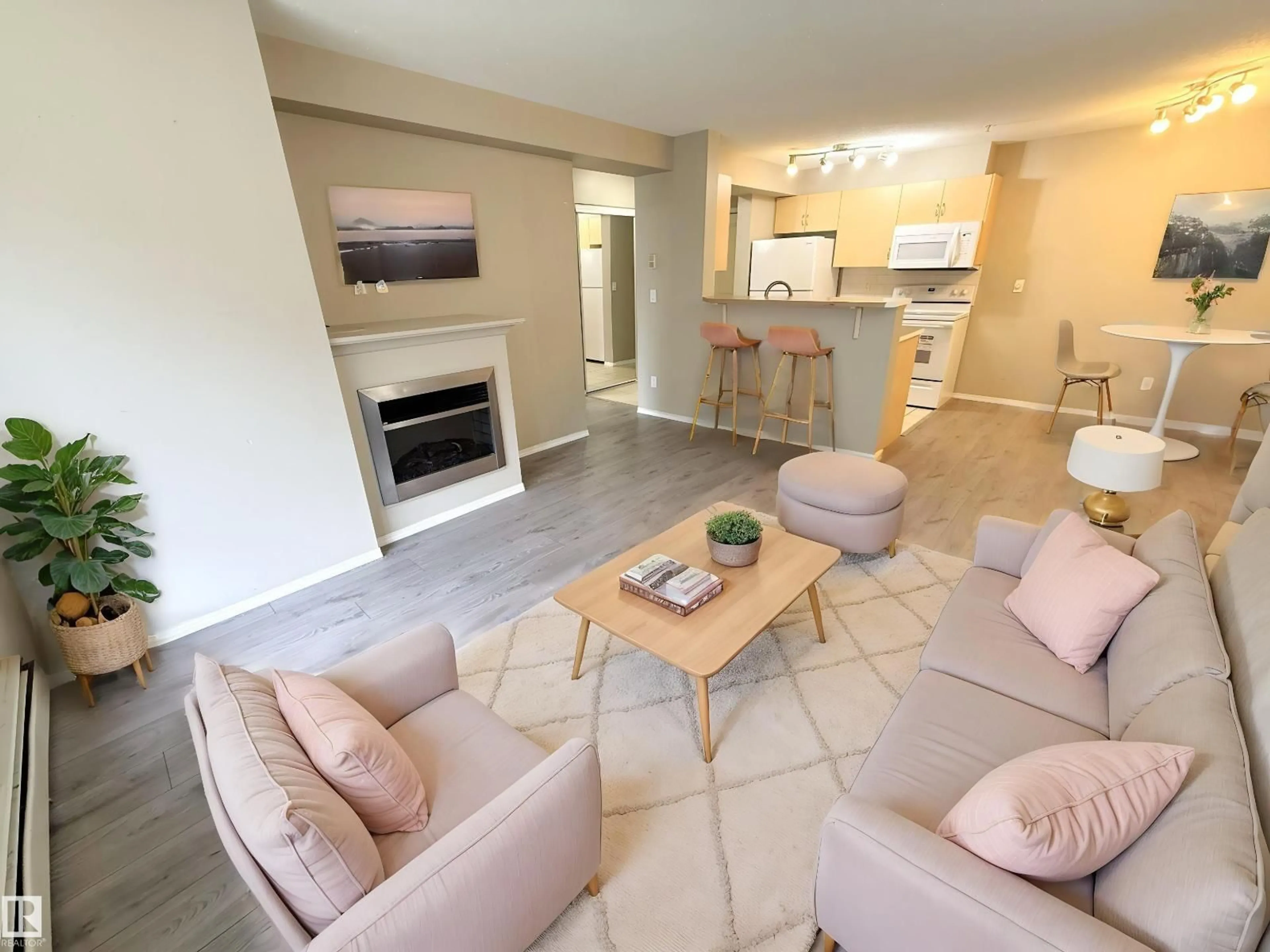 Living room with furniture, unknown for #104 - 17003 67 AV, Edmonton Alberta T5T6Y5