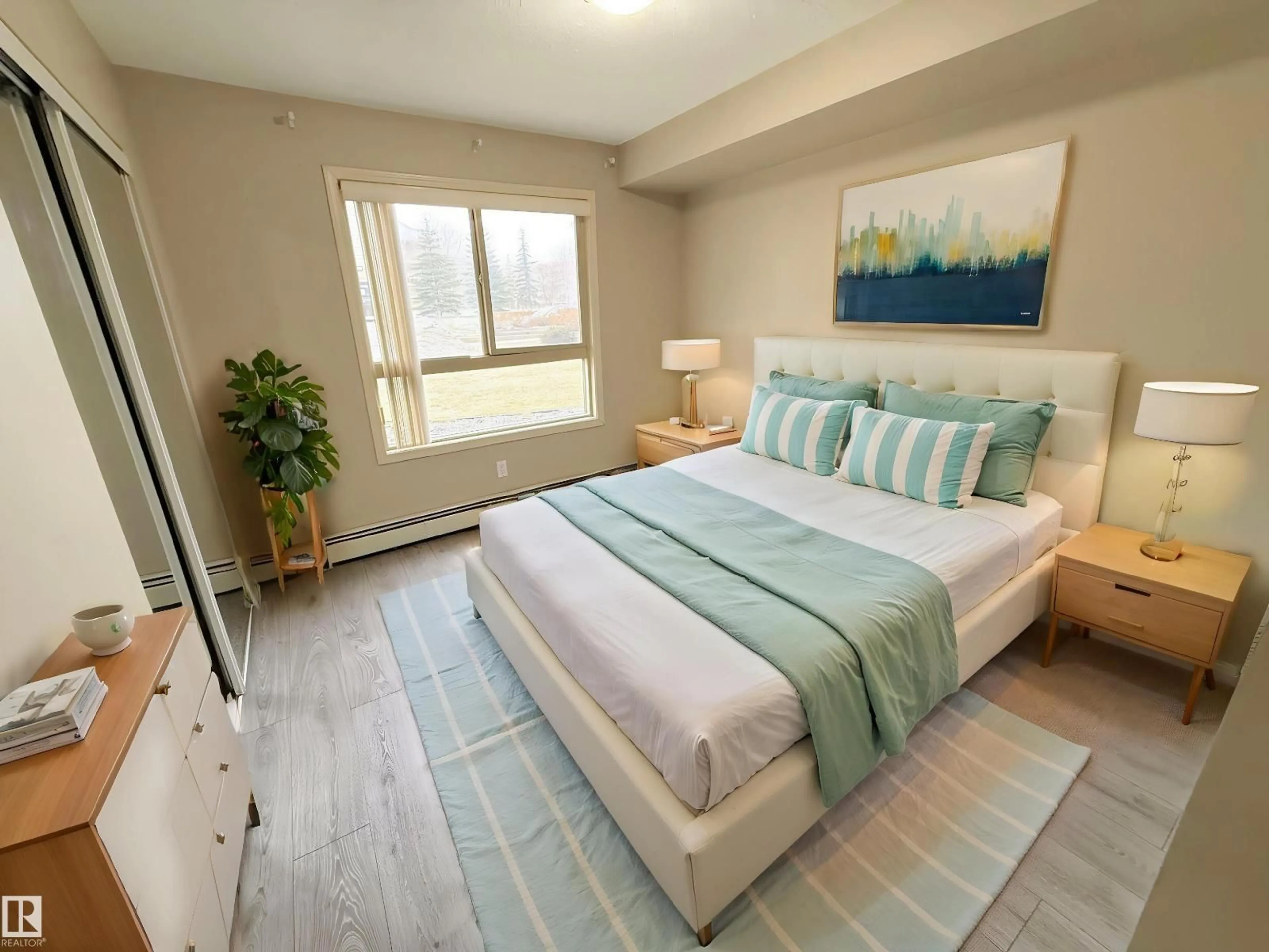 Bedroom with bed, unknown for #104 - 17003 67 AV, Edmonton Alberta T5T6Y5