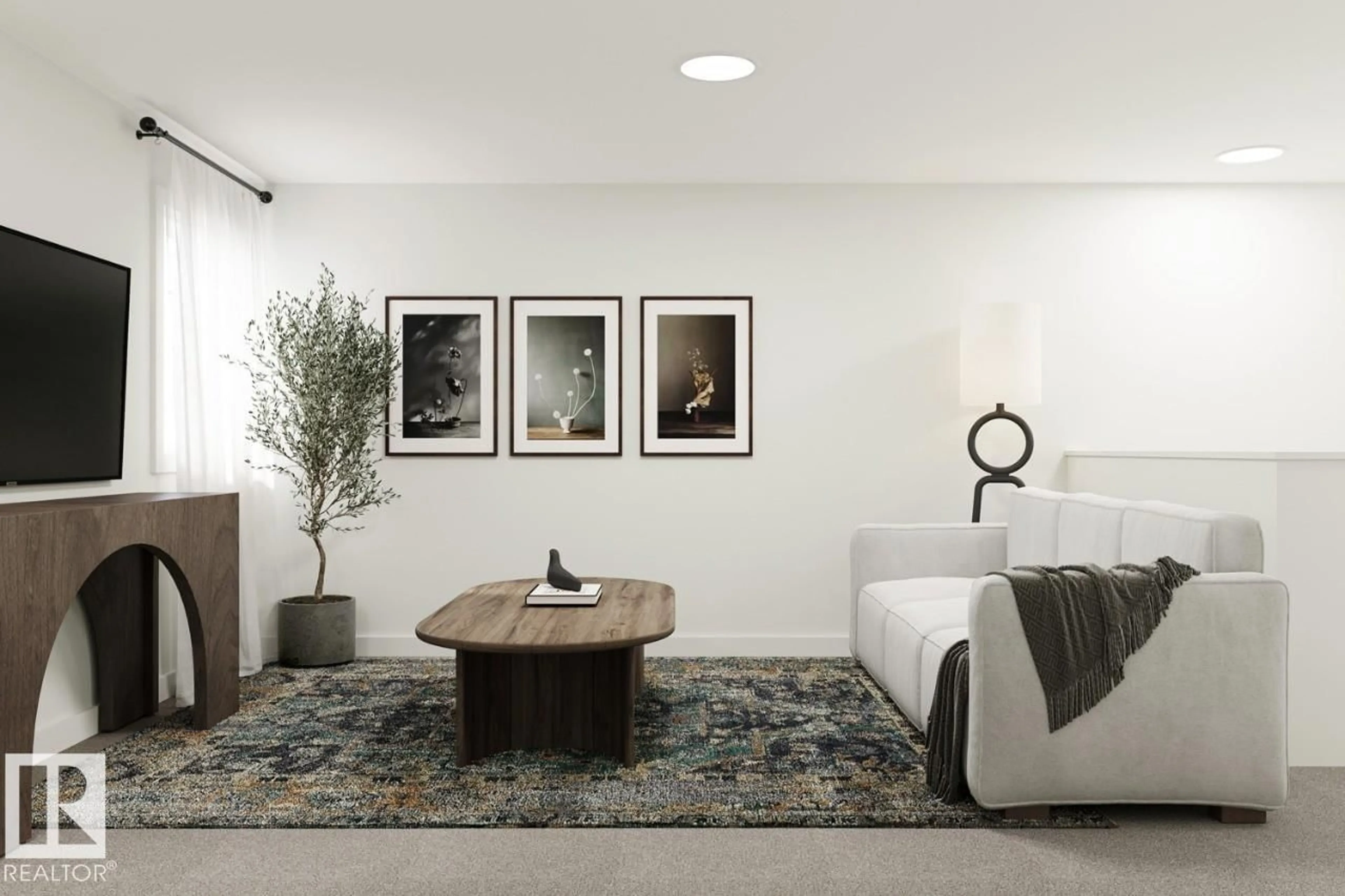 Living room with furniture, carpet floor for NW - 1831 186 ST, Edmonton Alberta T6T2M9