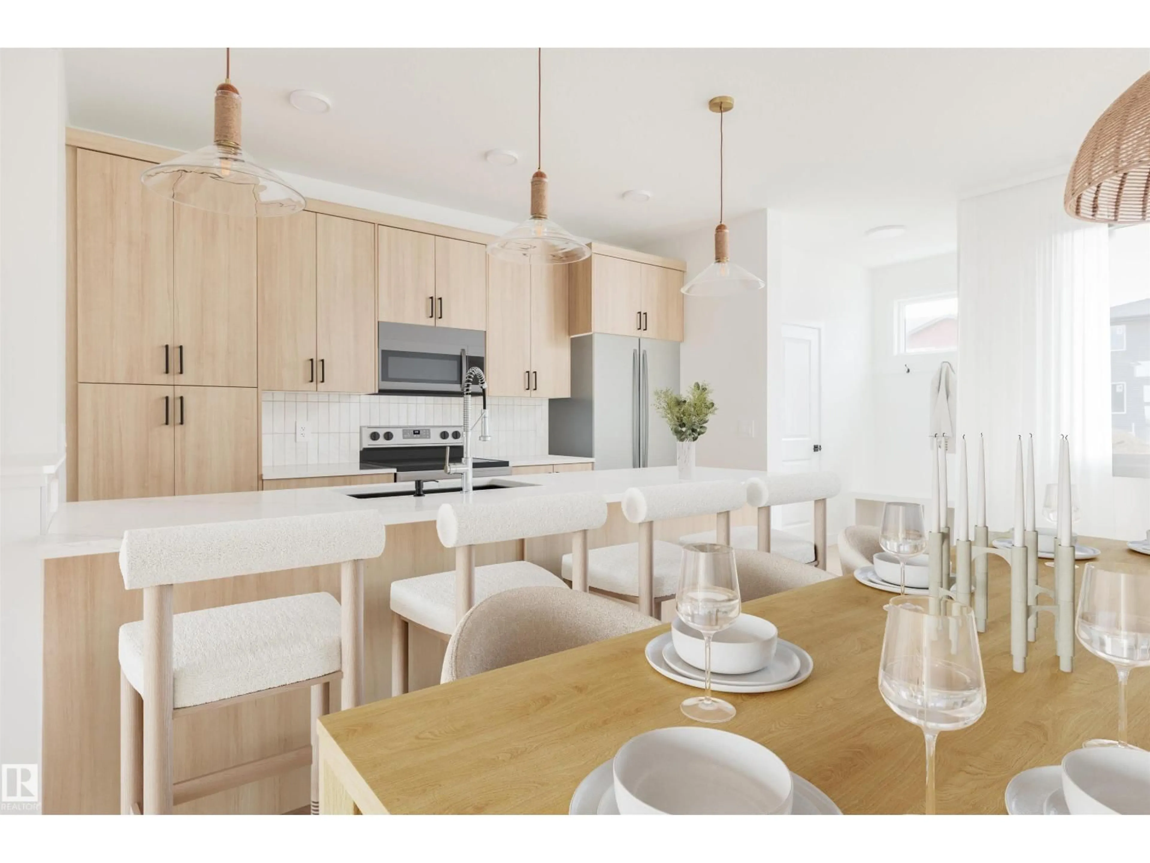 Open concept kitchen, wood/laminate floor for 2638 62 ST, Edmonton Alberta T6X0K4