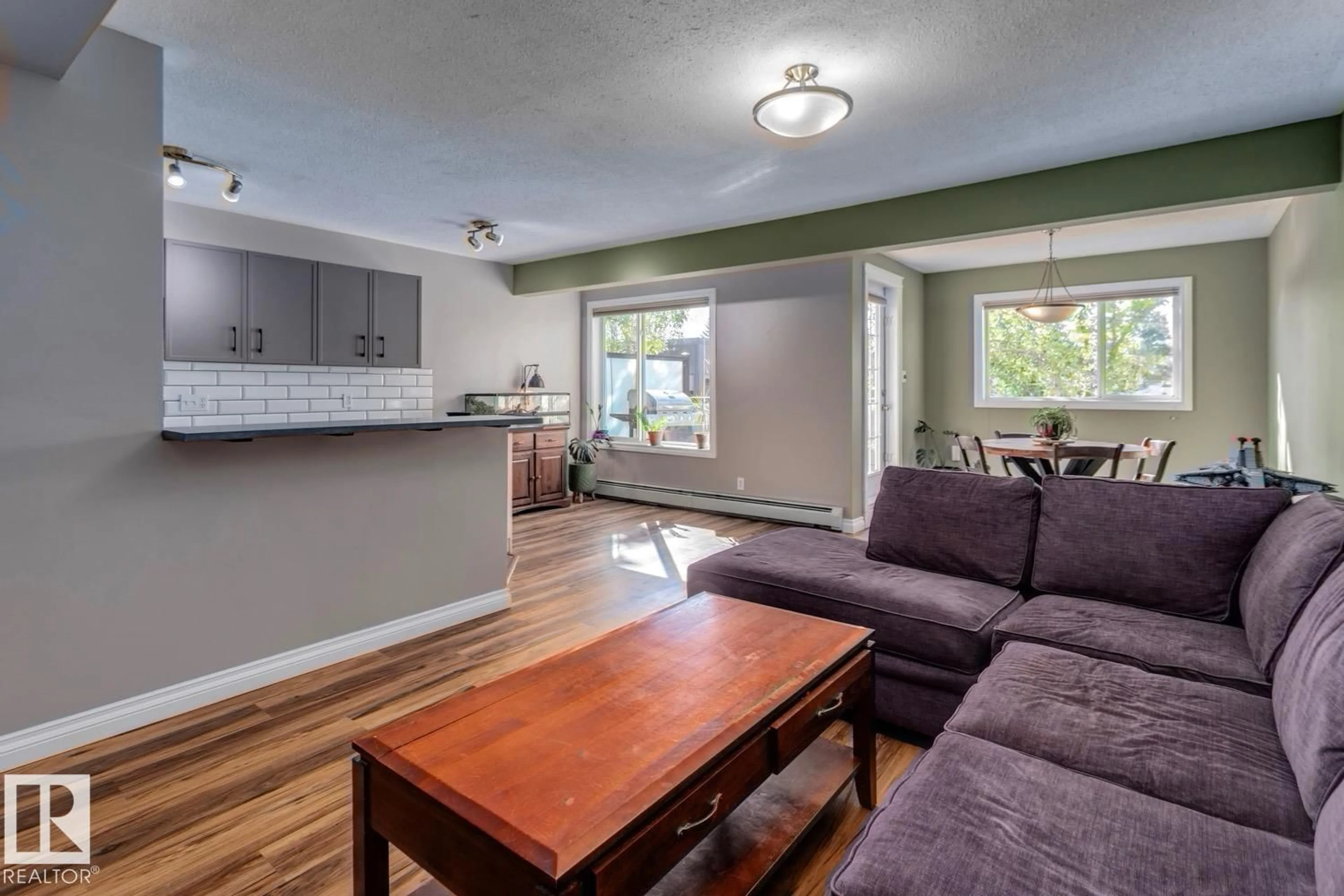 Living room with furniture, wood/laminate floor for #209 - 11033 127 ST, Edmonton Alberta T5M0T3