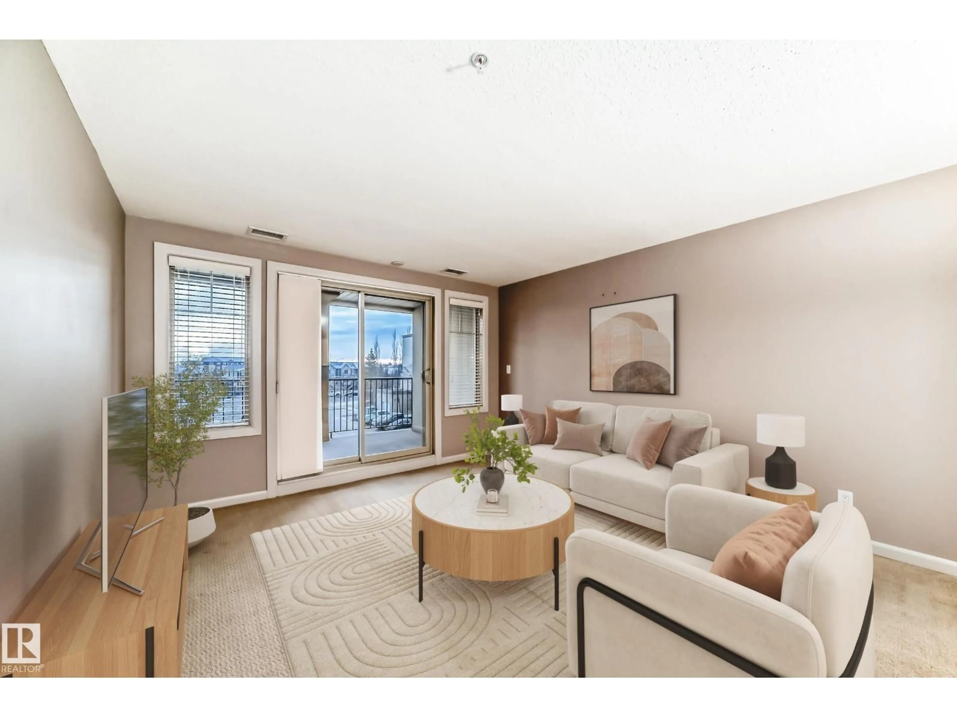 Living room with furniture, wood/laminate floor for 400 - 336 PALISADES WY, Sherwood Park Alberta T8H2T9