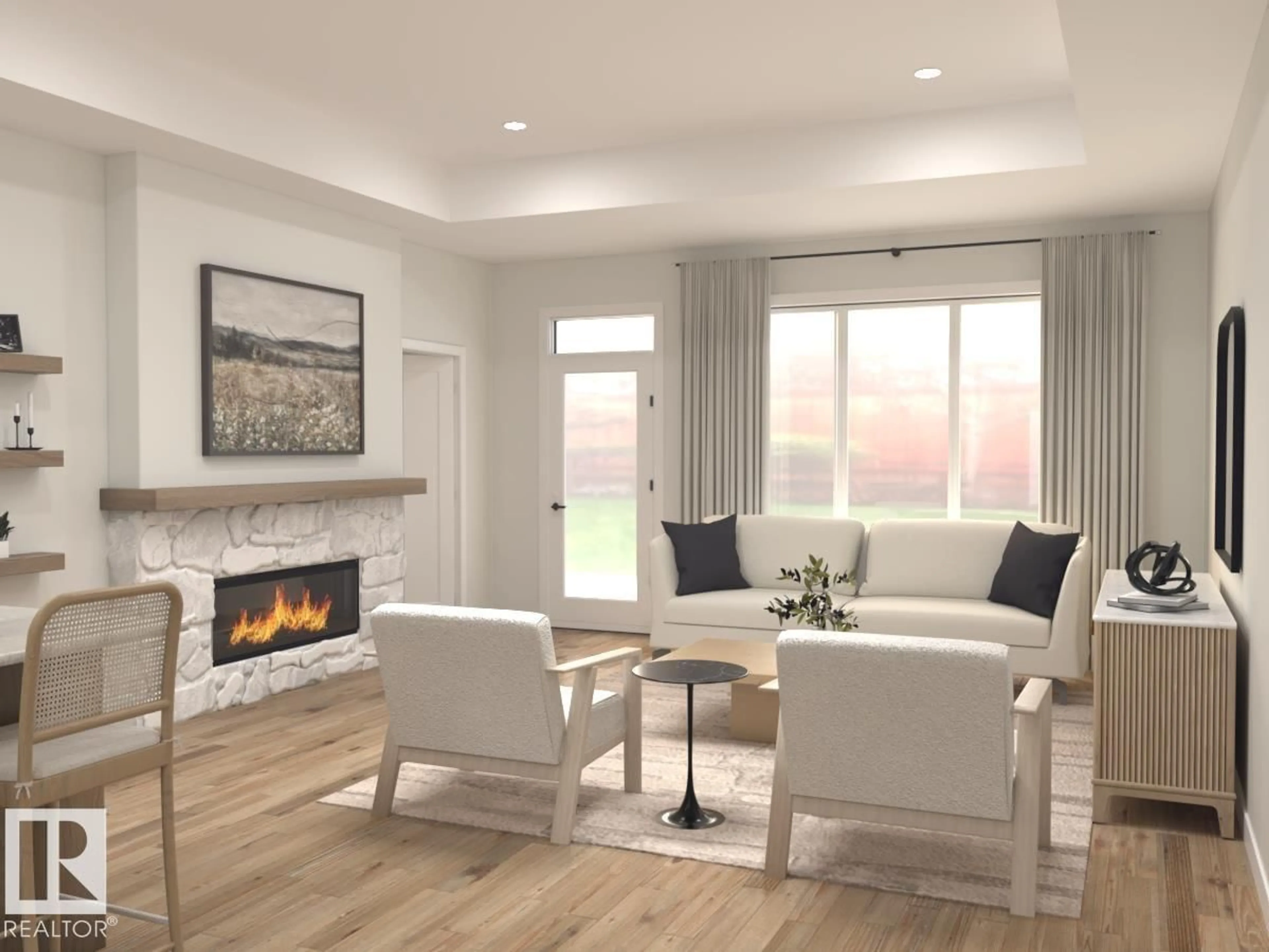 Living room with furniture, wood/laminate floor for 13 NEWBURY CI, Sherwood Park Alberta T8B0G1