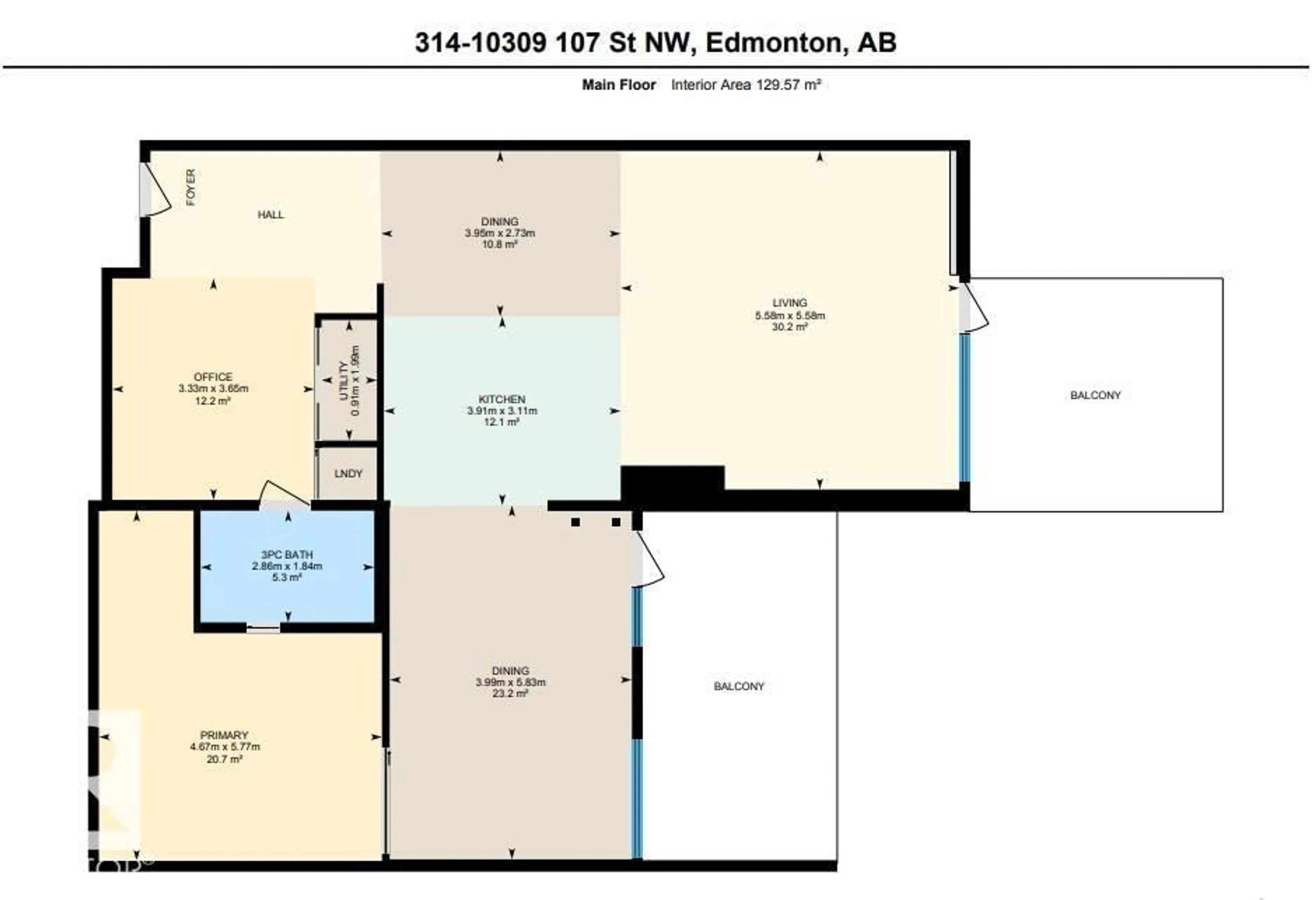 Floor plan for #314 - 10309 107 ST, Edmonton Alberta T5J1K3