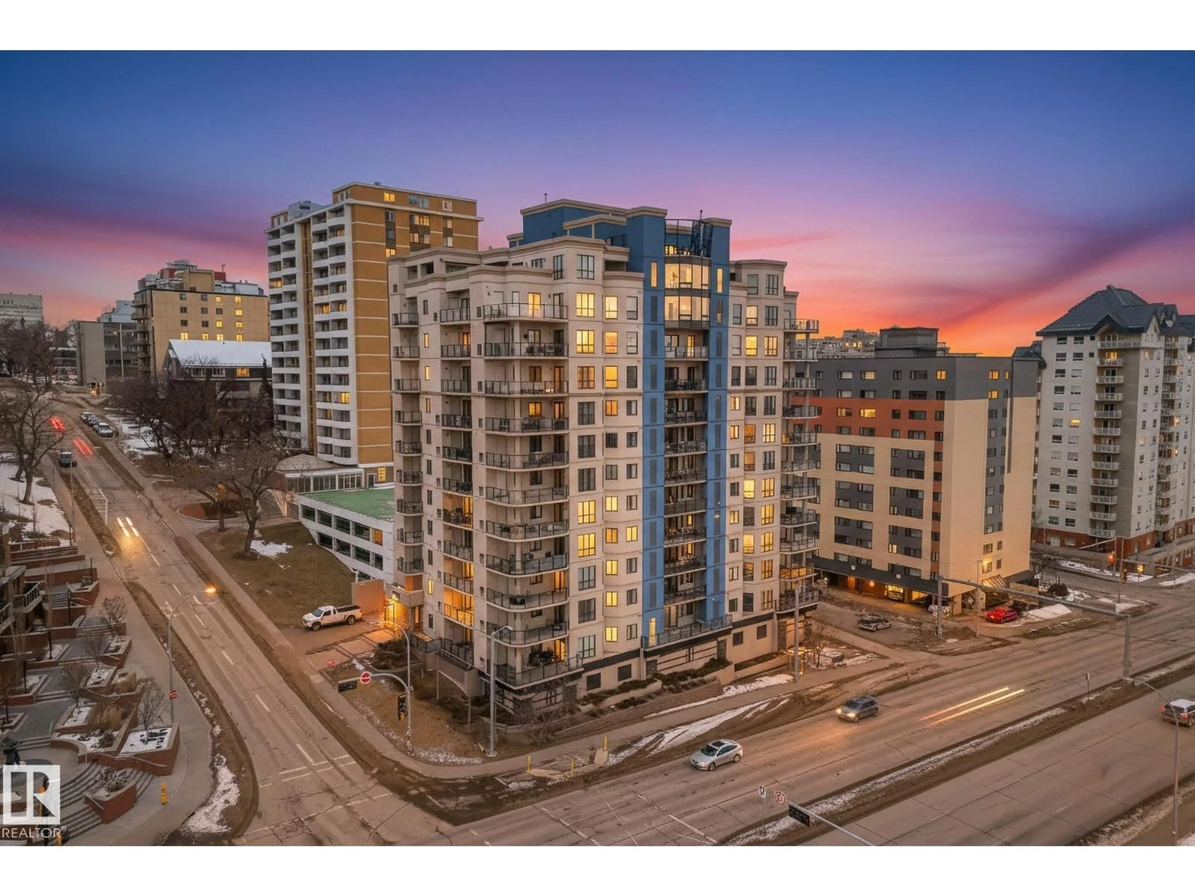 A pic from outside/outdoor area/front of a property/back of a property/a pic from drone, city buildings view from balcony for 203 - 9707 106 ST, Edmonton Alberta T5K0B7