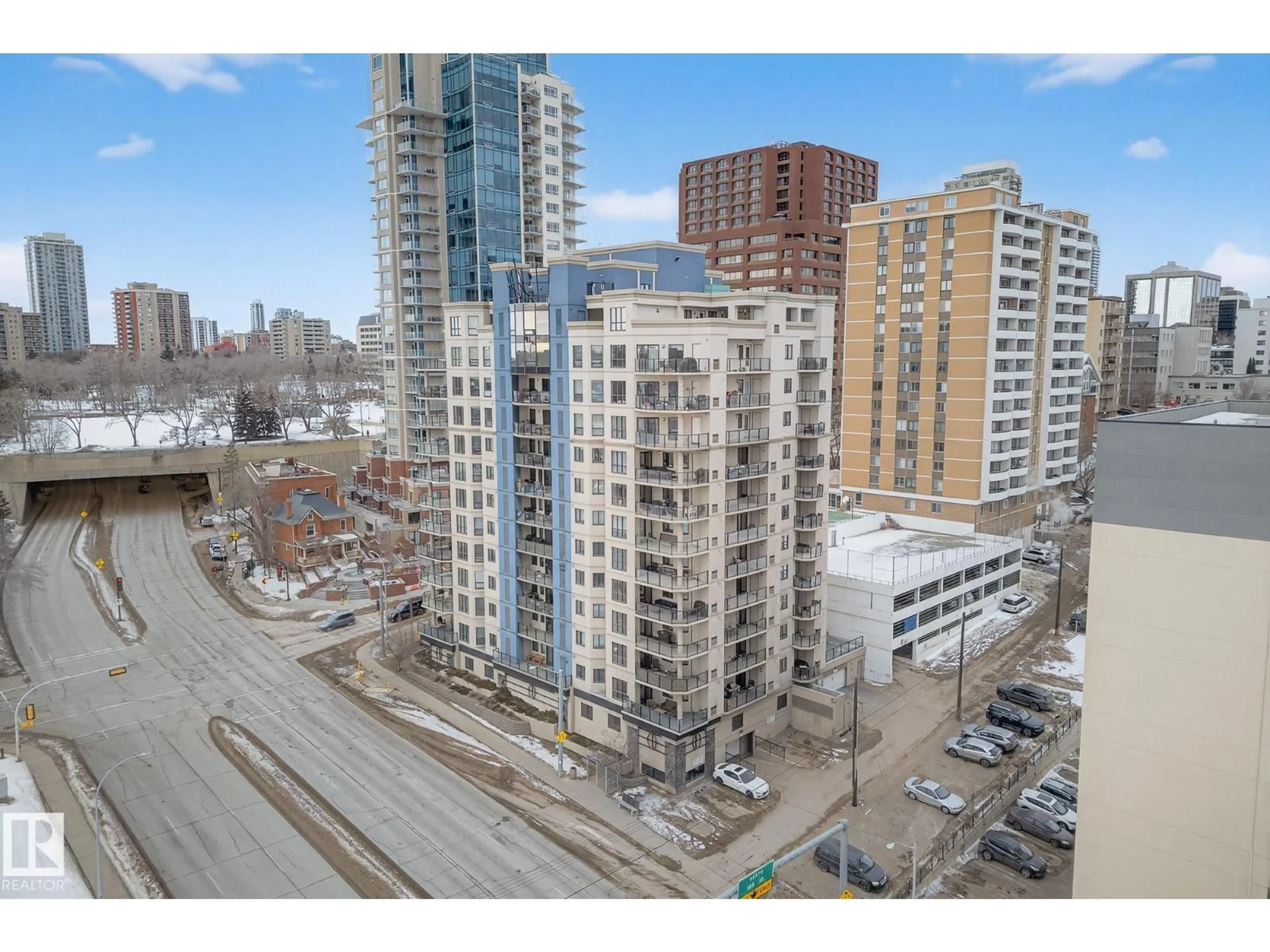 A pic from outside/outdoor area/front of a property/back of a property/a pic from drone, city buildings view from balcony for 203 - 9707 106 ST, Edmonton Alberta T5K0B7