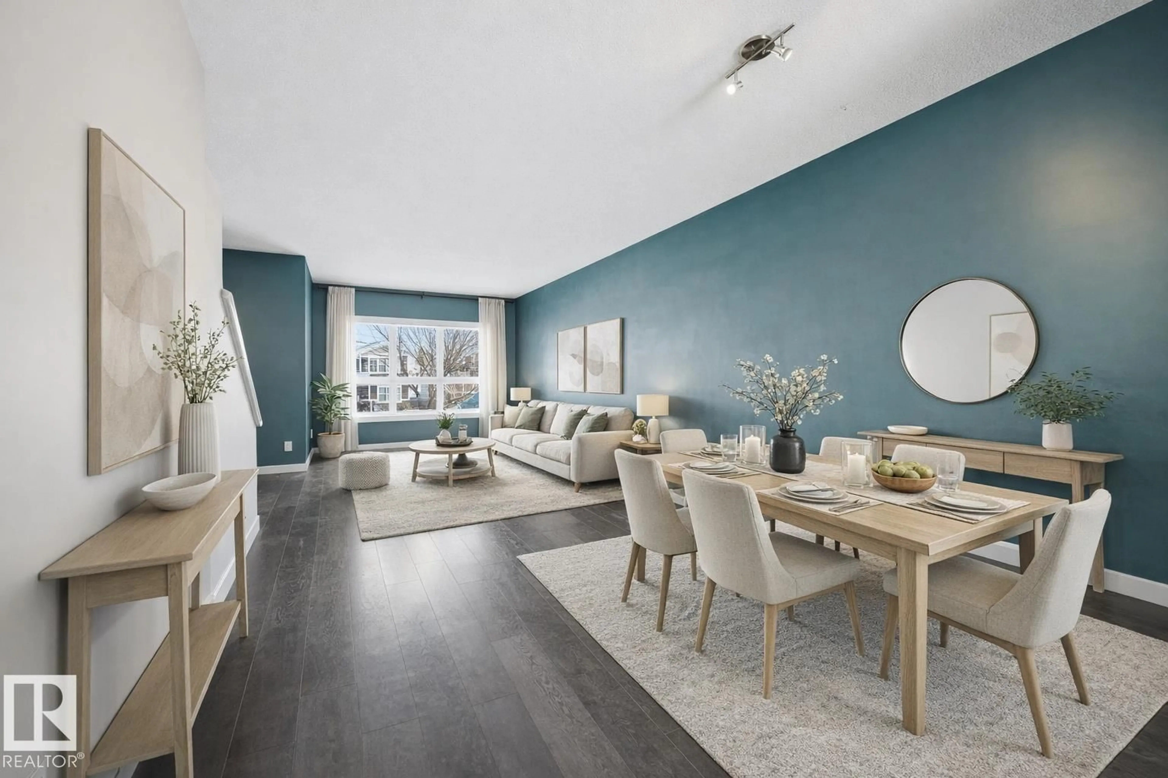 Living room with furniture, wood/laminate floor for 24 2560 PEGASUS BV, Edmonton Alberta T5E6V4