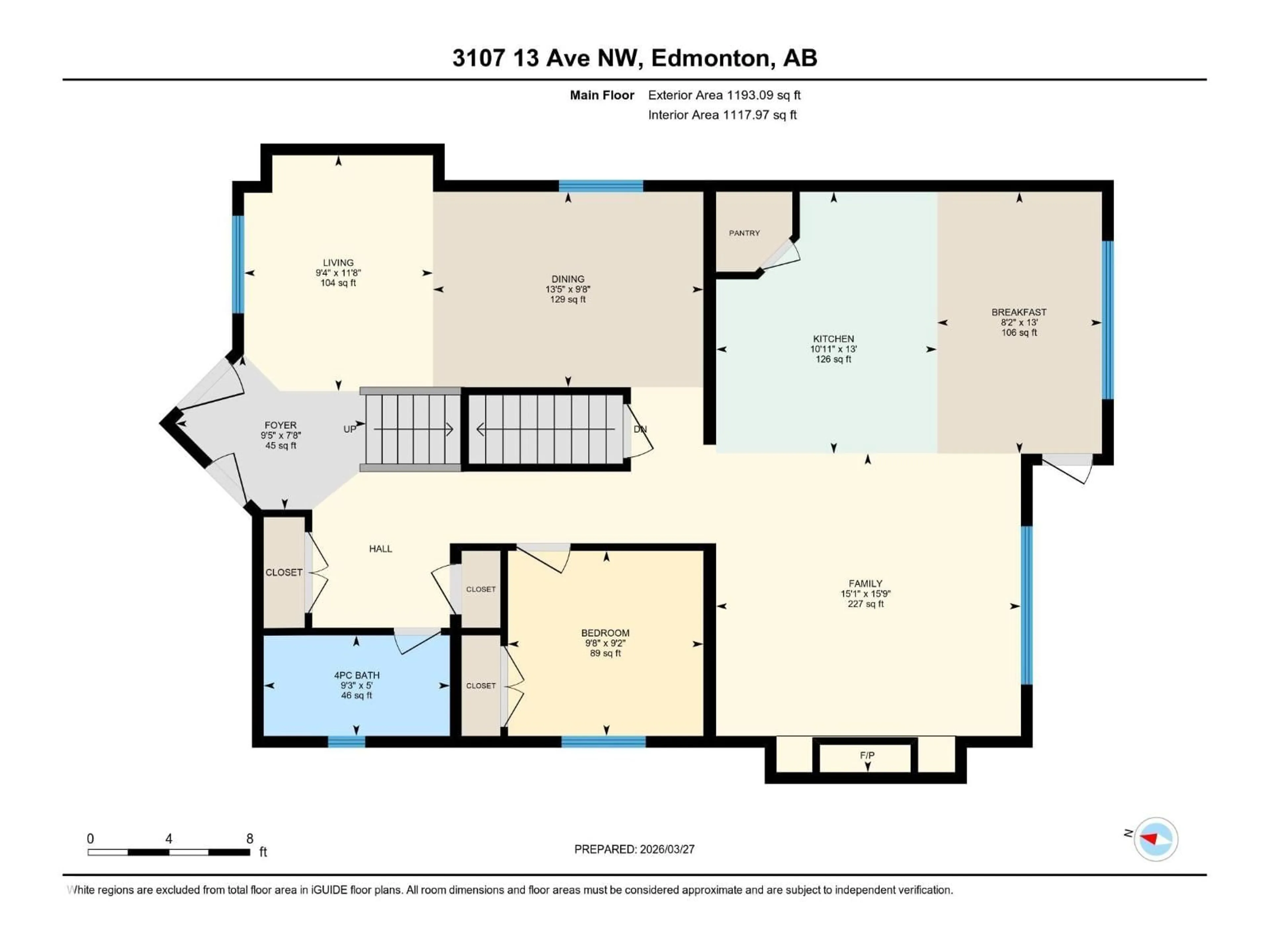Floor plan for 3107 13 AV, Edmonton Alberta T6T0Z3