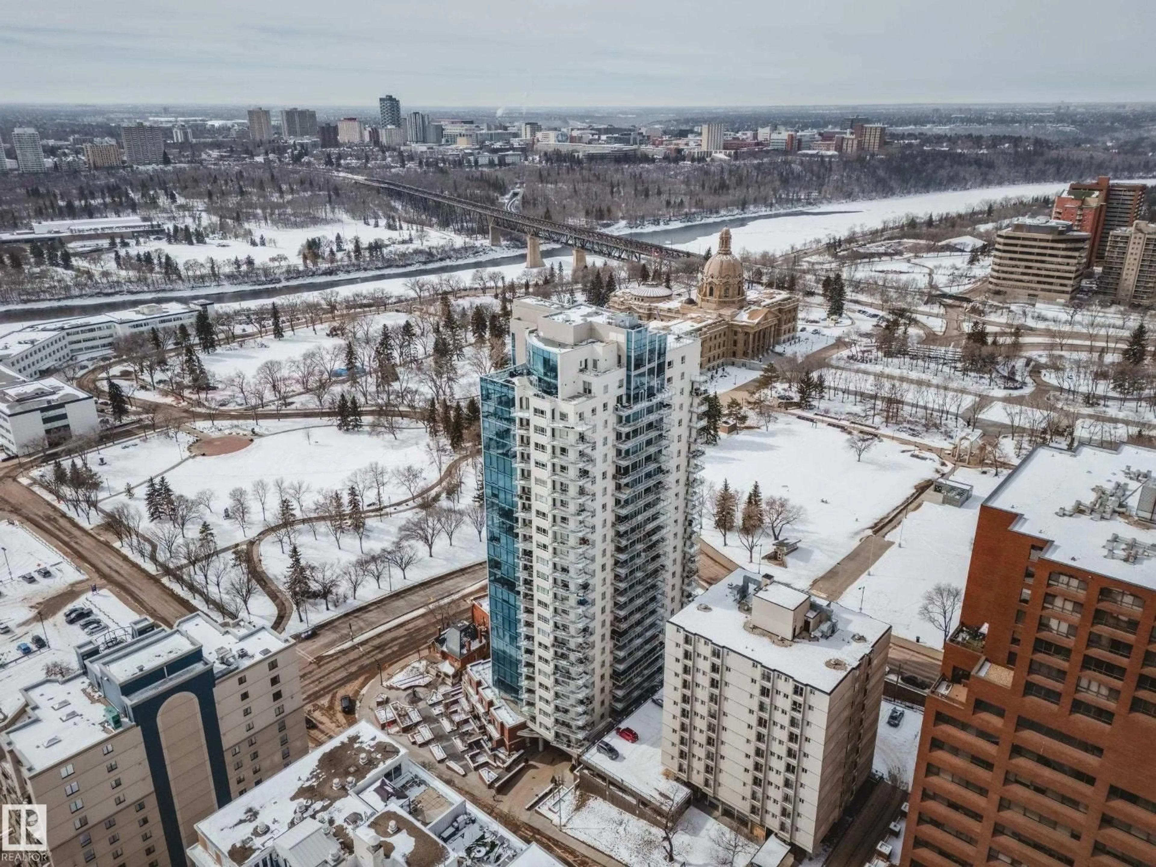 A pic from outside/outdoor area/front of a property/back of a property/a pic from drone, city buildings view from balcony for 1203 106 ST, Edmonton Alberta T5K0K8