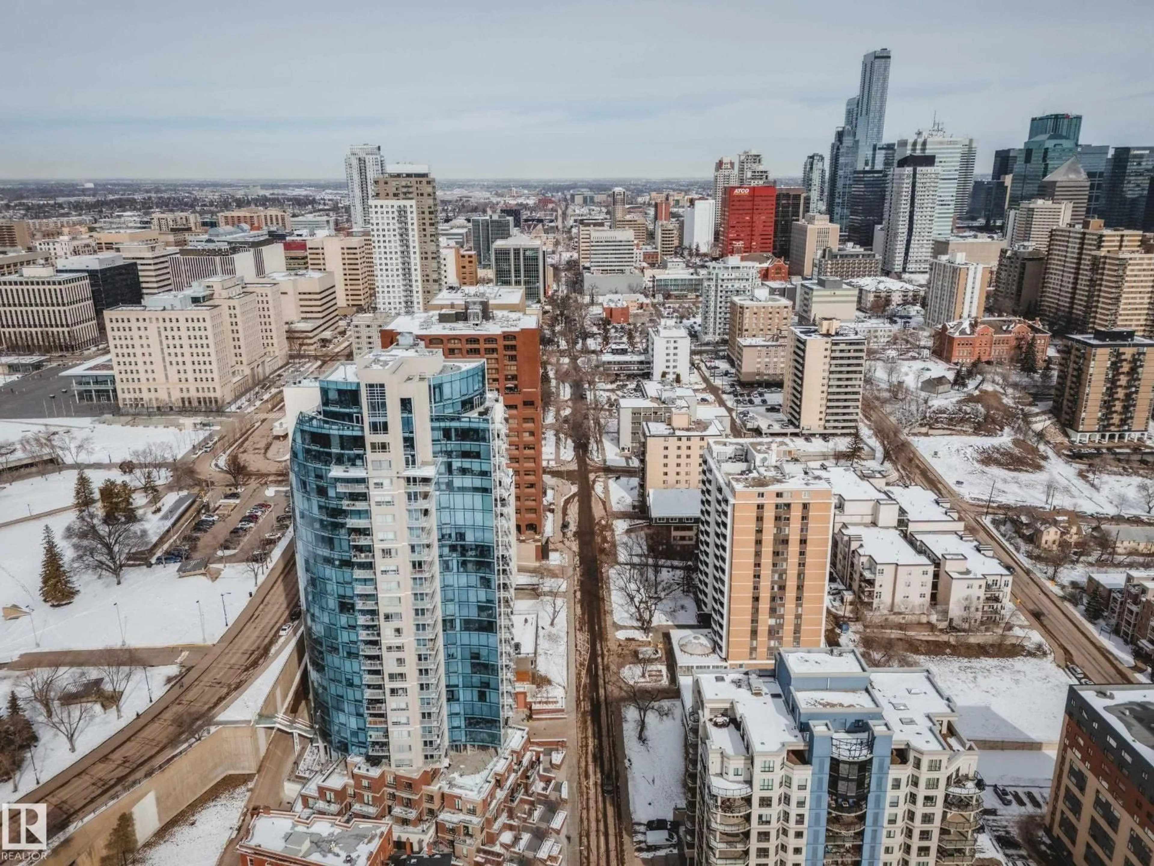A pic from outside/outdoor area/front of a property/back of a property/a pic from drone, city buildings view from balcony for 1203 106 ST, Edmonton Alberta T5K0K8