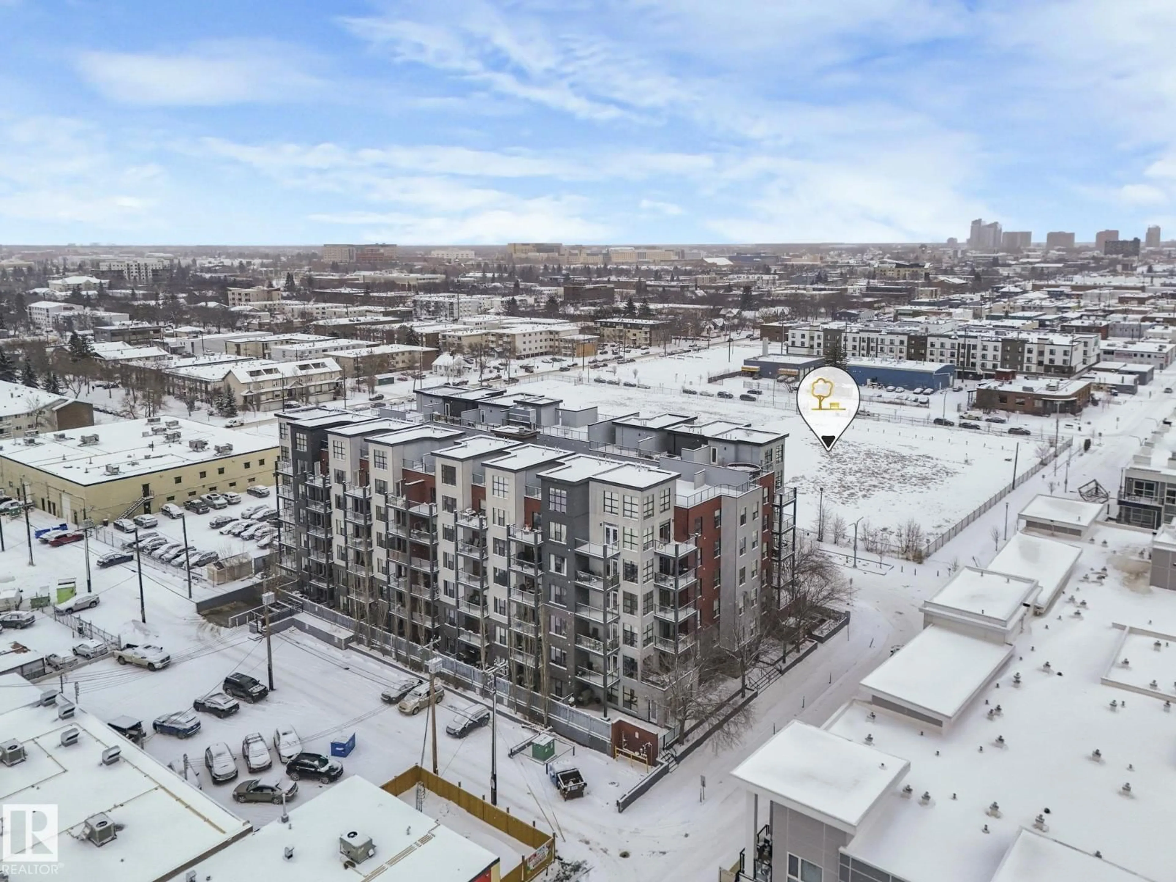 A pic from outside/outdoor area/front of a property/back of a property/a pic from drone, city buildings view from balcony for #412 - 10518 113 ST, Edmonton Alberta T5H0C6