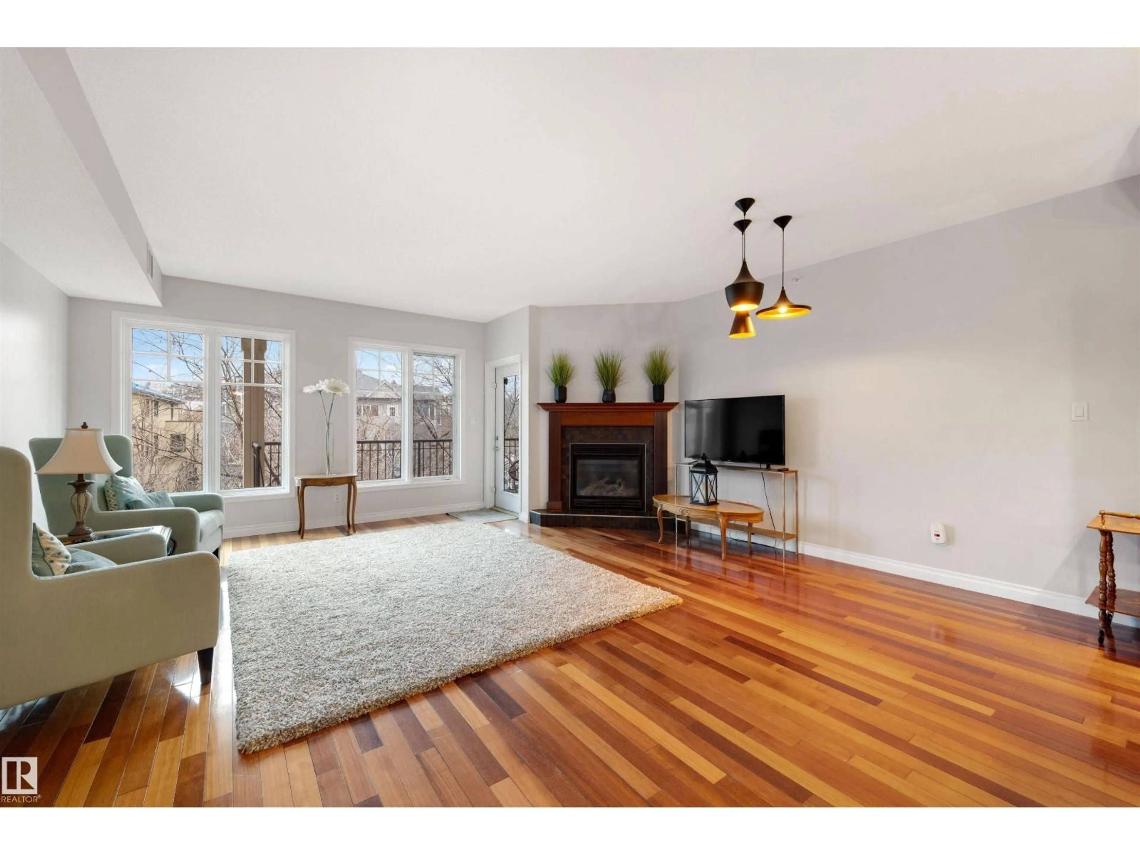 Living room with furniture, wood/laminate floor for 305 - 9803 96A ST NW, Edmonton Alberta T6A4A5