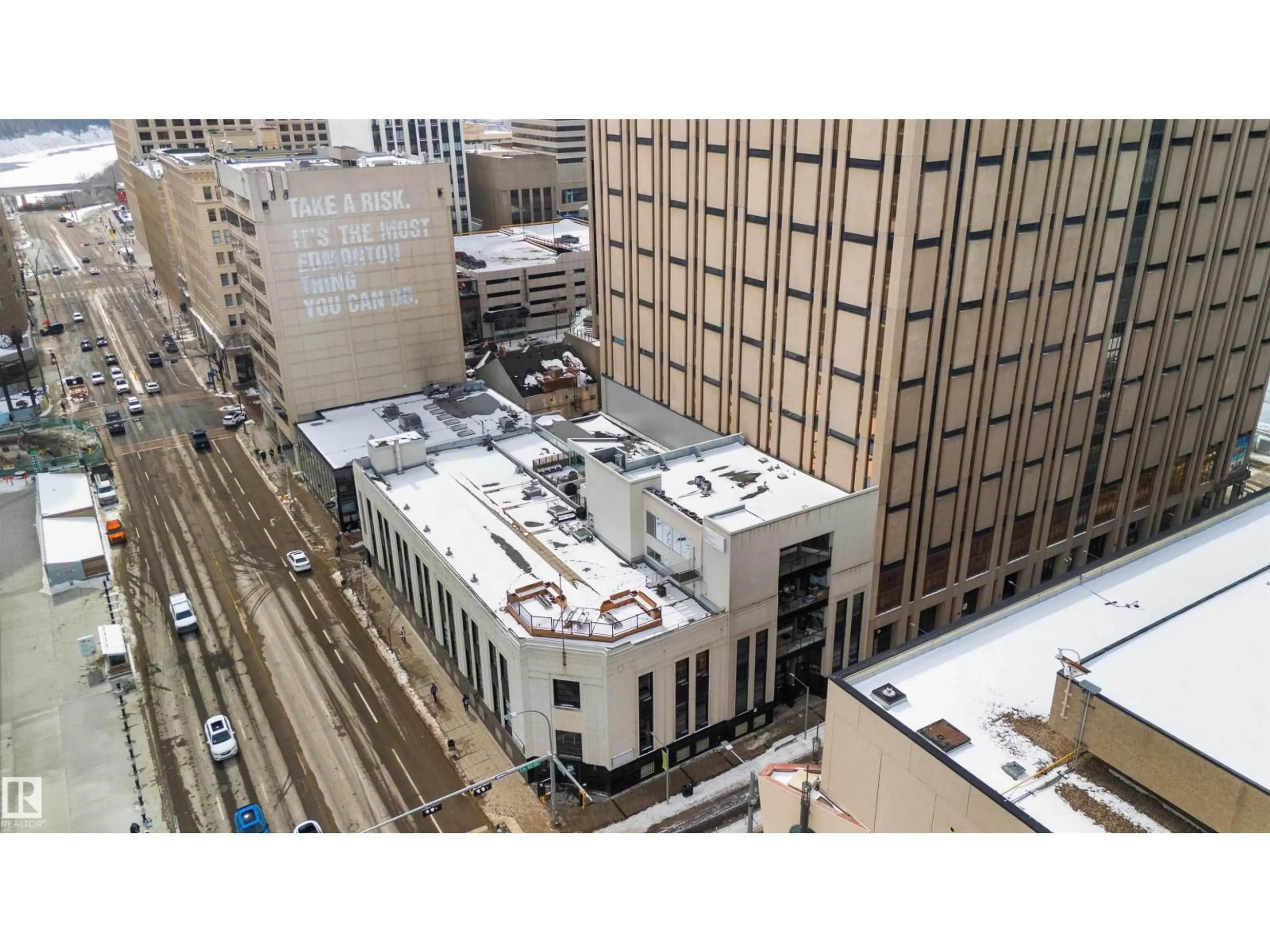 A pic from outside/outdoor area/front of a property/back of a property/a pic from drone, city buildings view from balcony for 401 - 10009 102 AV, Edmonton Alberta T5J5B6