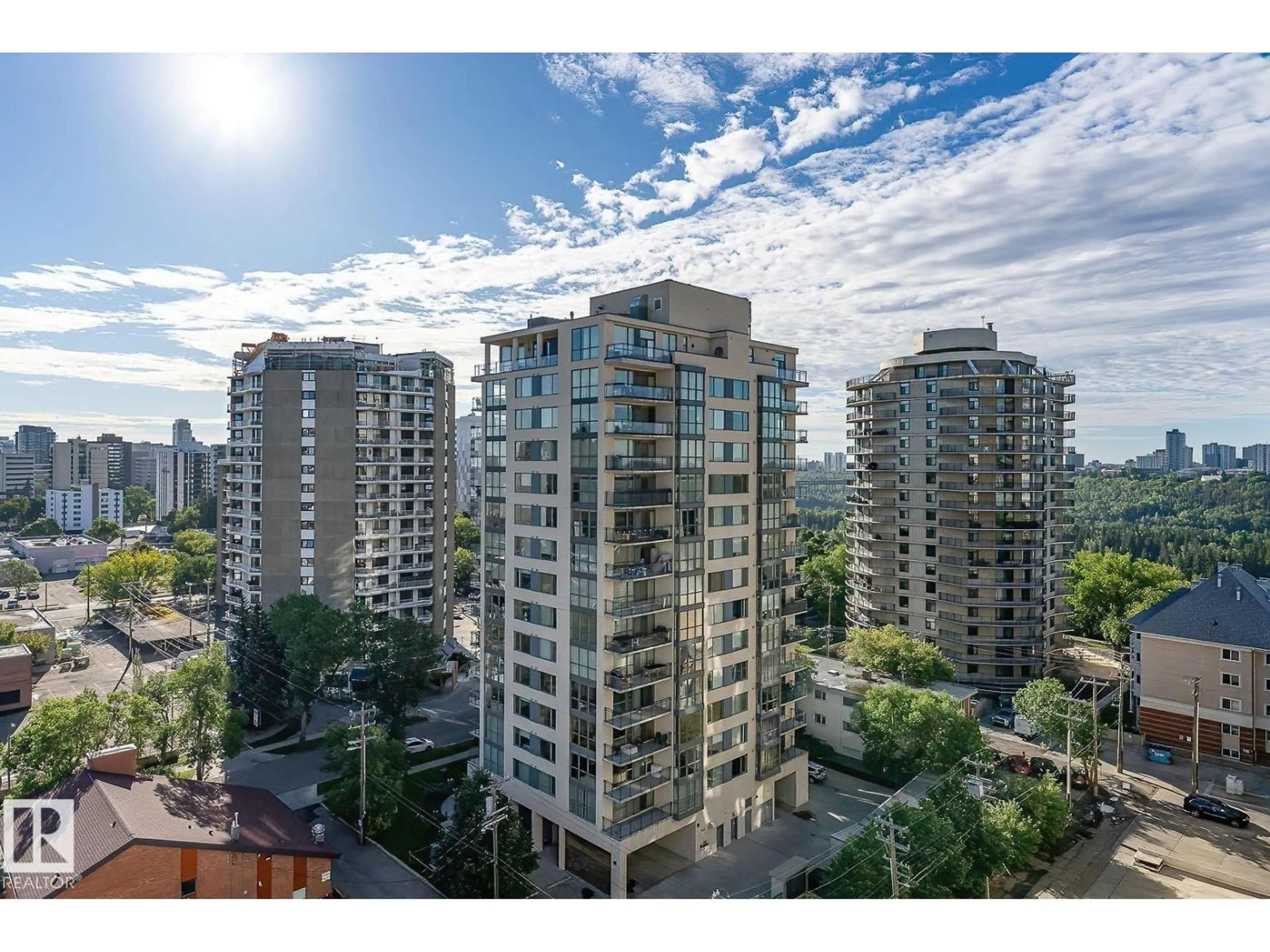 A pic from outside/outdoor area/front of a property/back of a property/a pic from drone, city buildings view from balcony for 203 - 10046 117 ST, Edmonton Alberta T5K1X2
