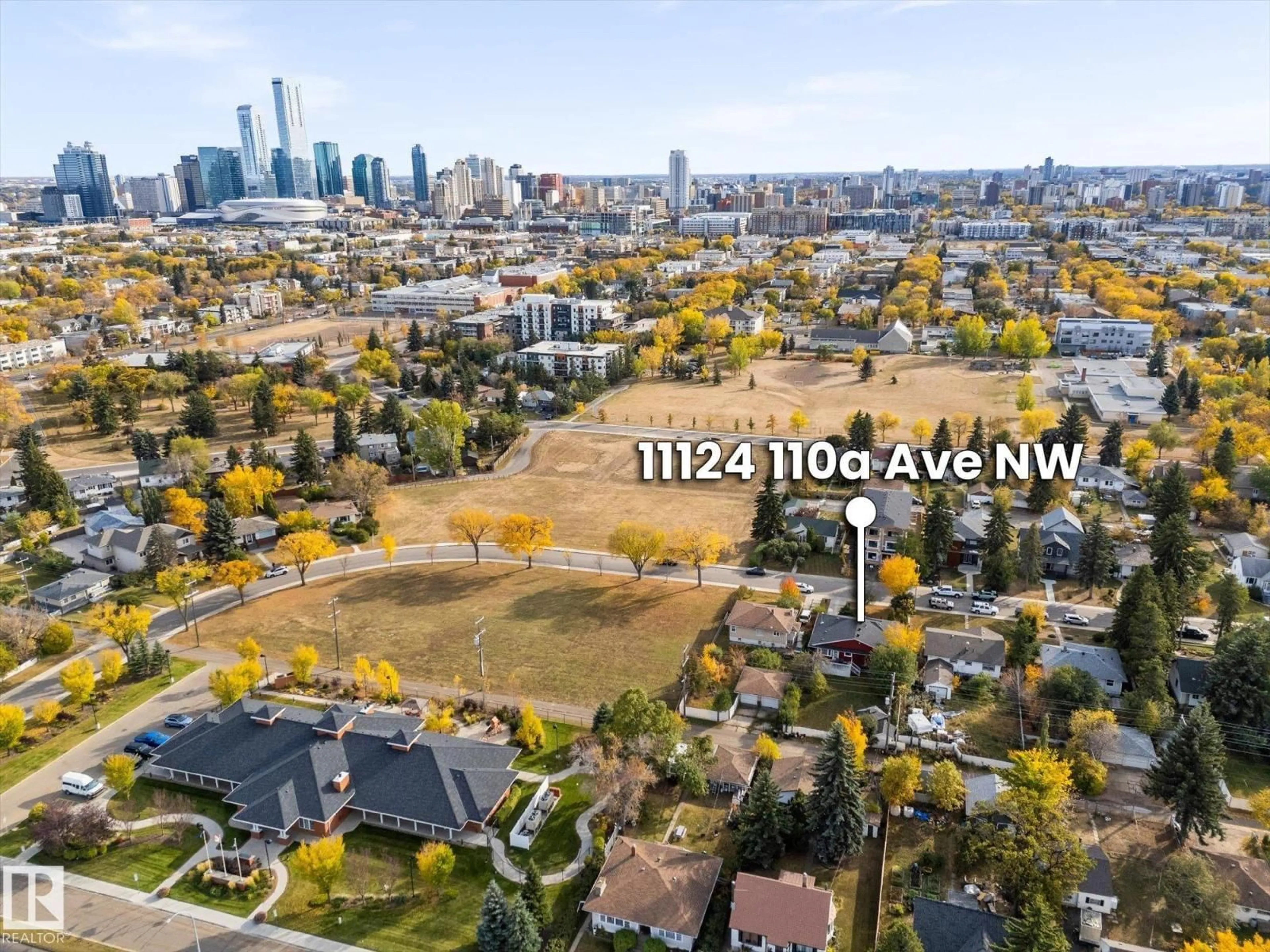 A pic from outside/outdoor area/front of a property/back of a property/a pic from drone, city buildings view from balcony for 11124 110A AV, Edmonton Alberta T5H1K1