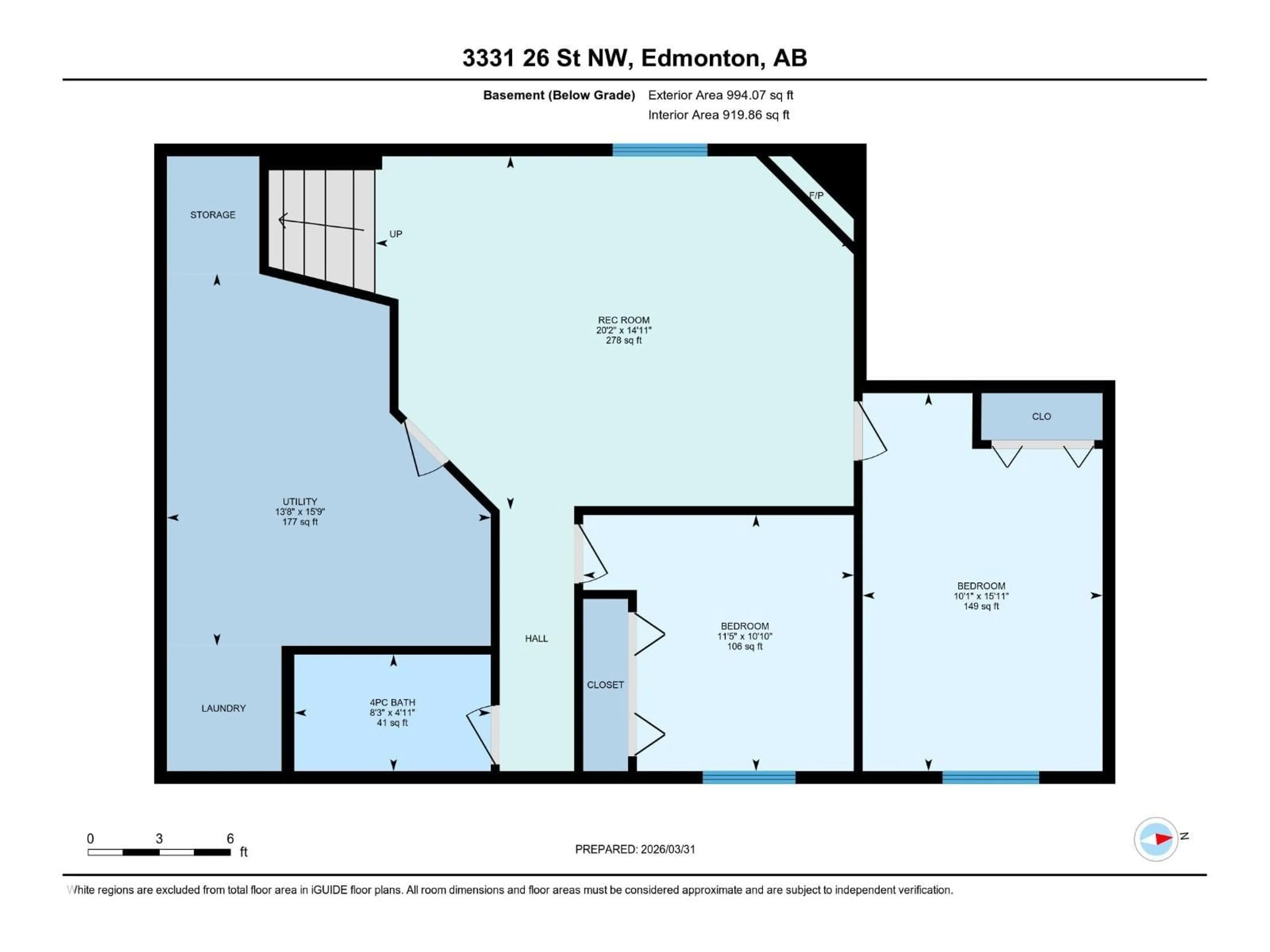 Floor plan for 3331 26 ST, Edmonton Alberta T6T1Z4