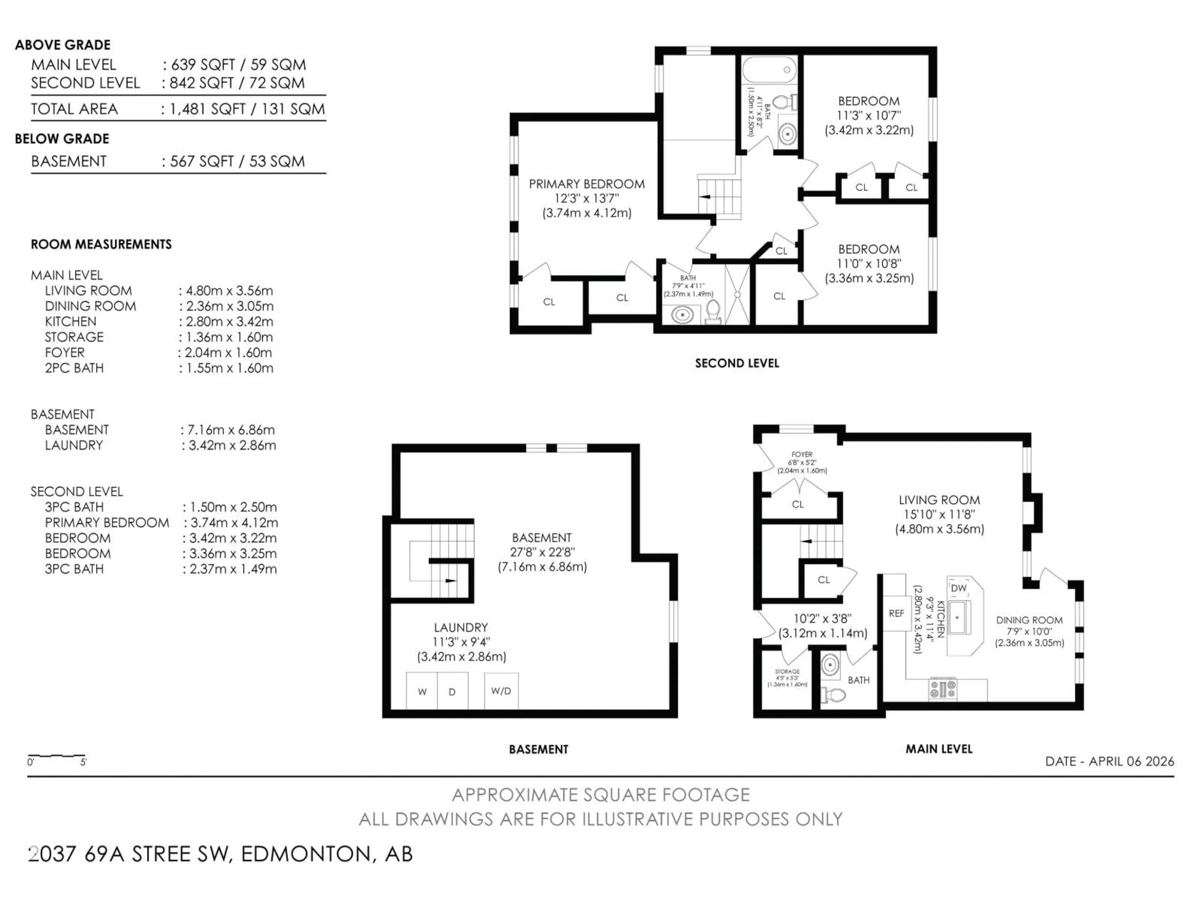 Floor plan for SW - 2037 69A ST, Edmonton Alberta T6X0S5