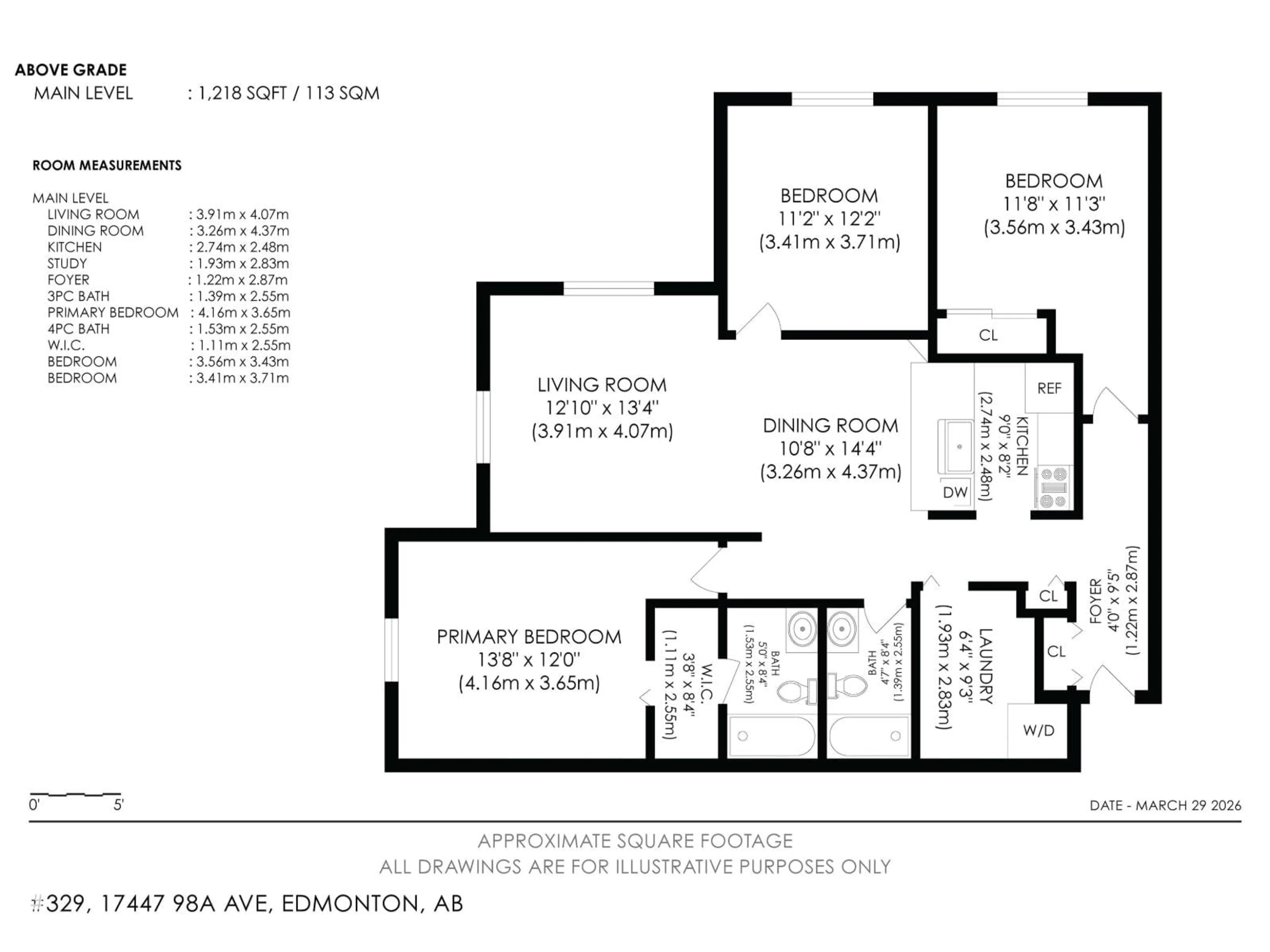 Floor plan for 329 17447 98A AV, Edmonton Alberta T5T6M4