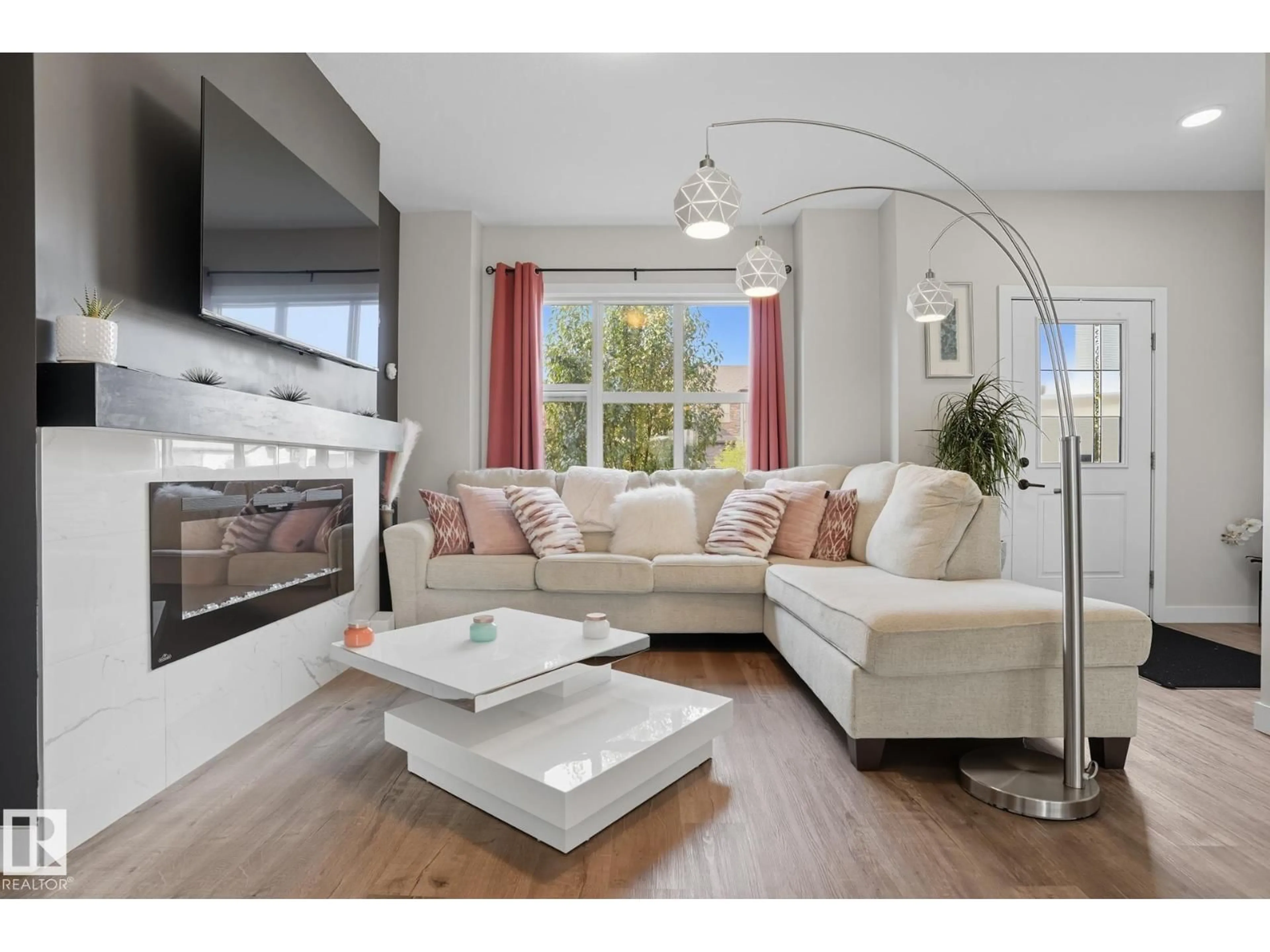 Living room with furniture, wood/laminate floor for 78 GARNEAU GA, Spruce Grove Alberta T7X0Z7