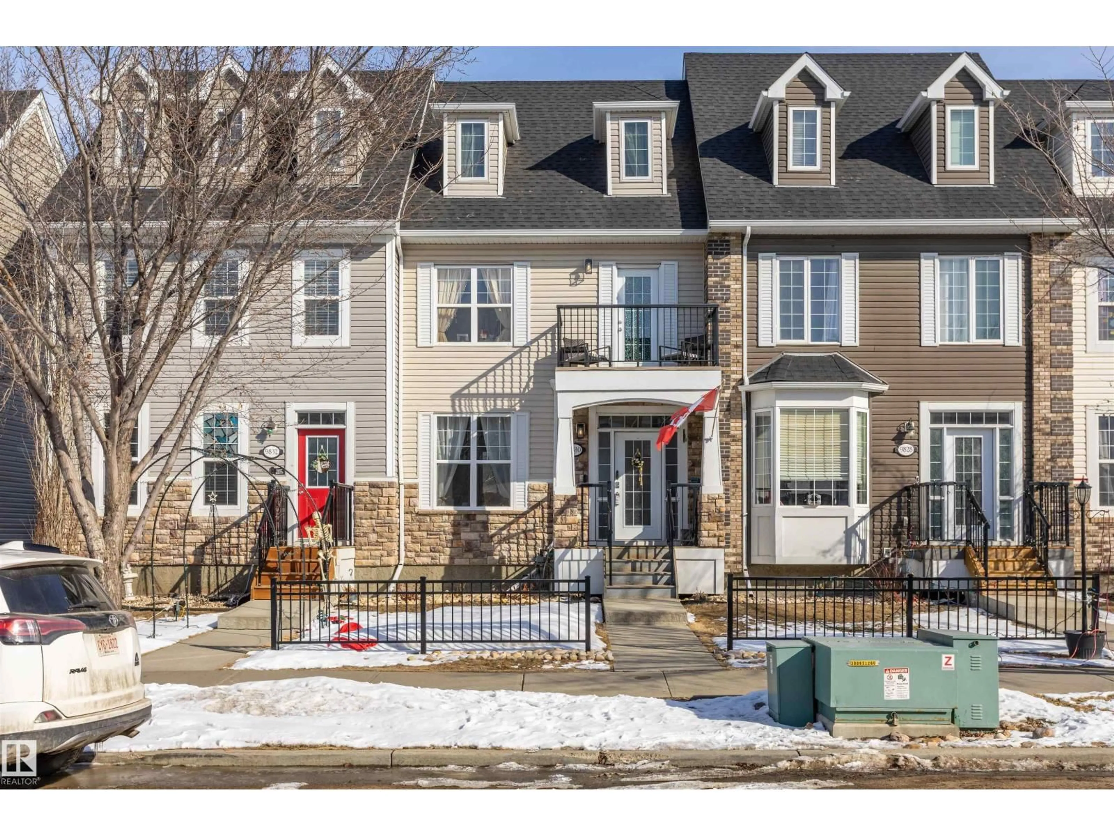 Home with brick exterior material, street for 9830 105 AV, Morinville Alberta T8R0C1