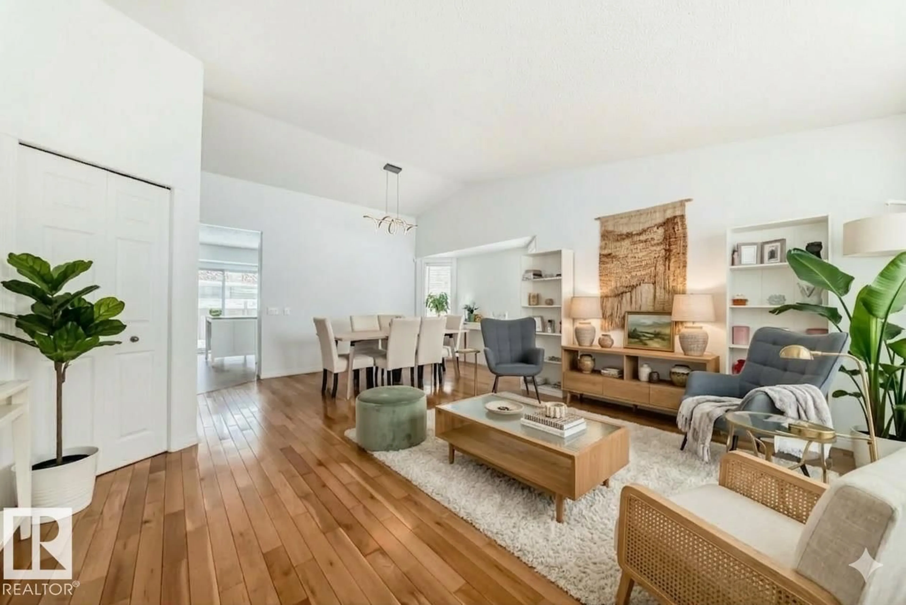 Living room with furniture, wood/laminate floor for 5 DILLON PL, St. Albert Alberta T8N4R2