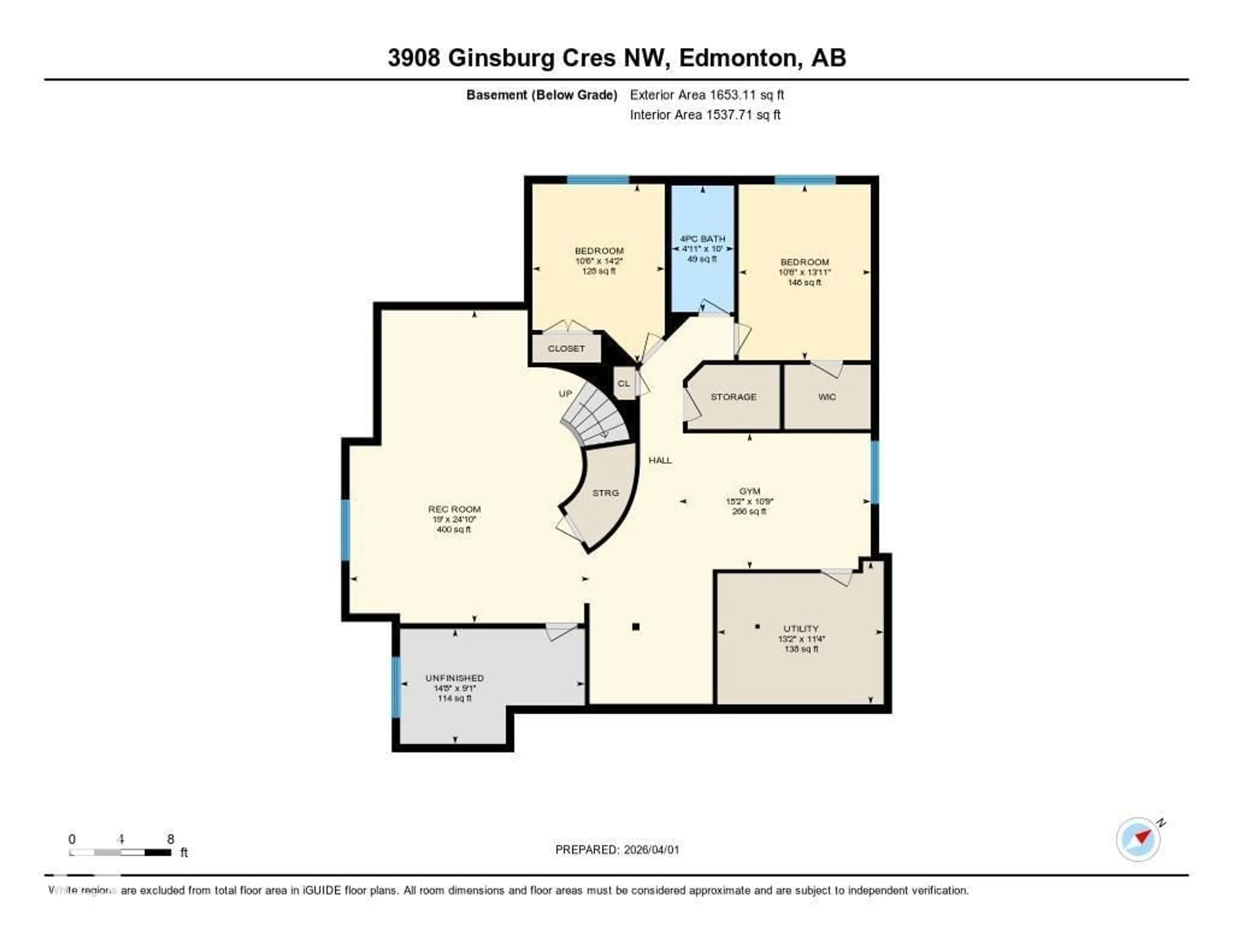 Floor plan for 3908 GINSBURG CR, Edmonton Alberta T5T4V2