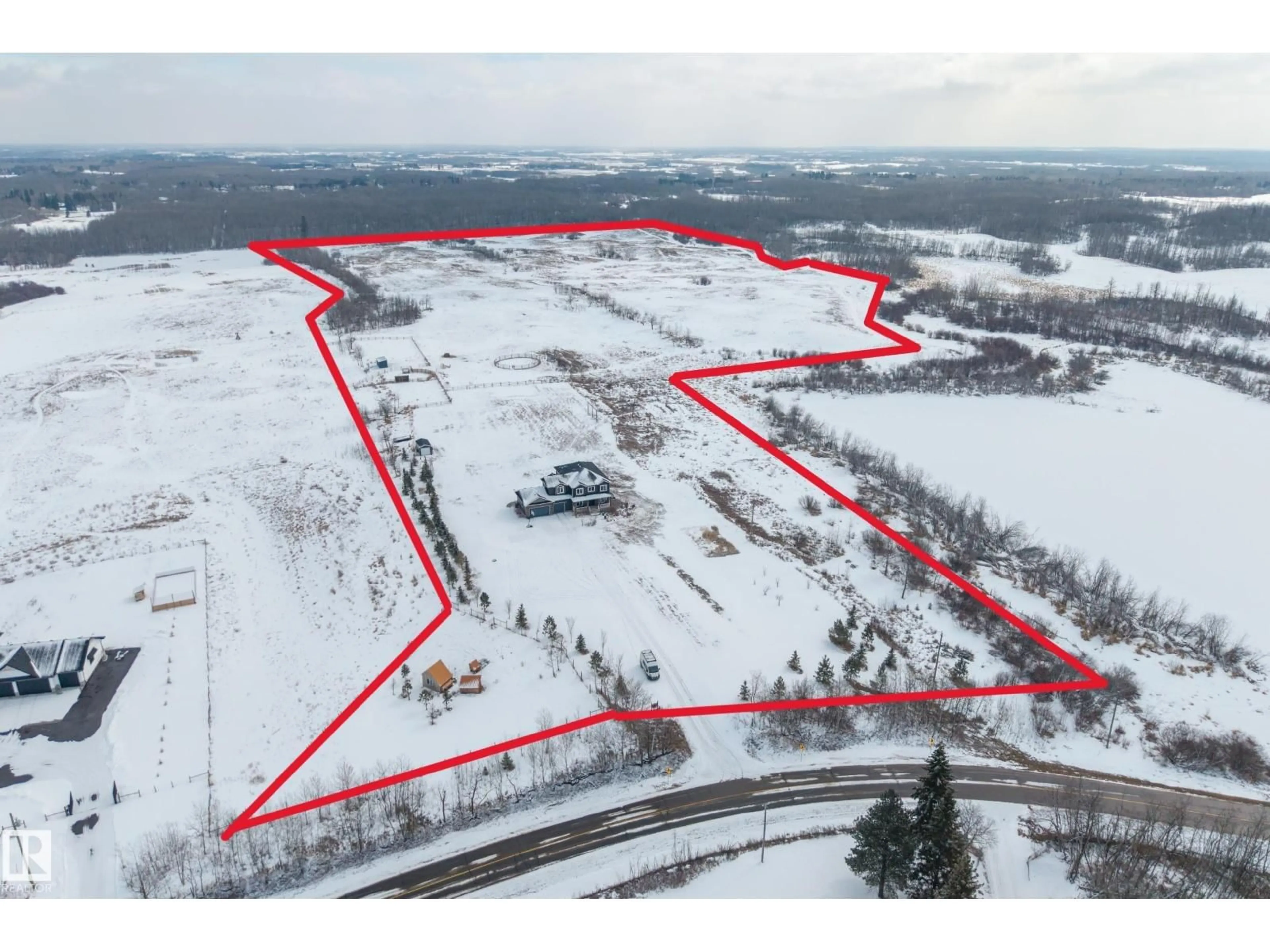 A pic from outside/outdoor area/front of a property/back of a property/a pic from drone, building for 53357 RGE ROAD 220, Rural Strathcona County Alberta T8E1J3