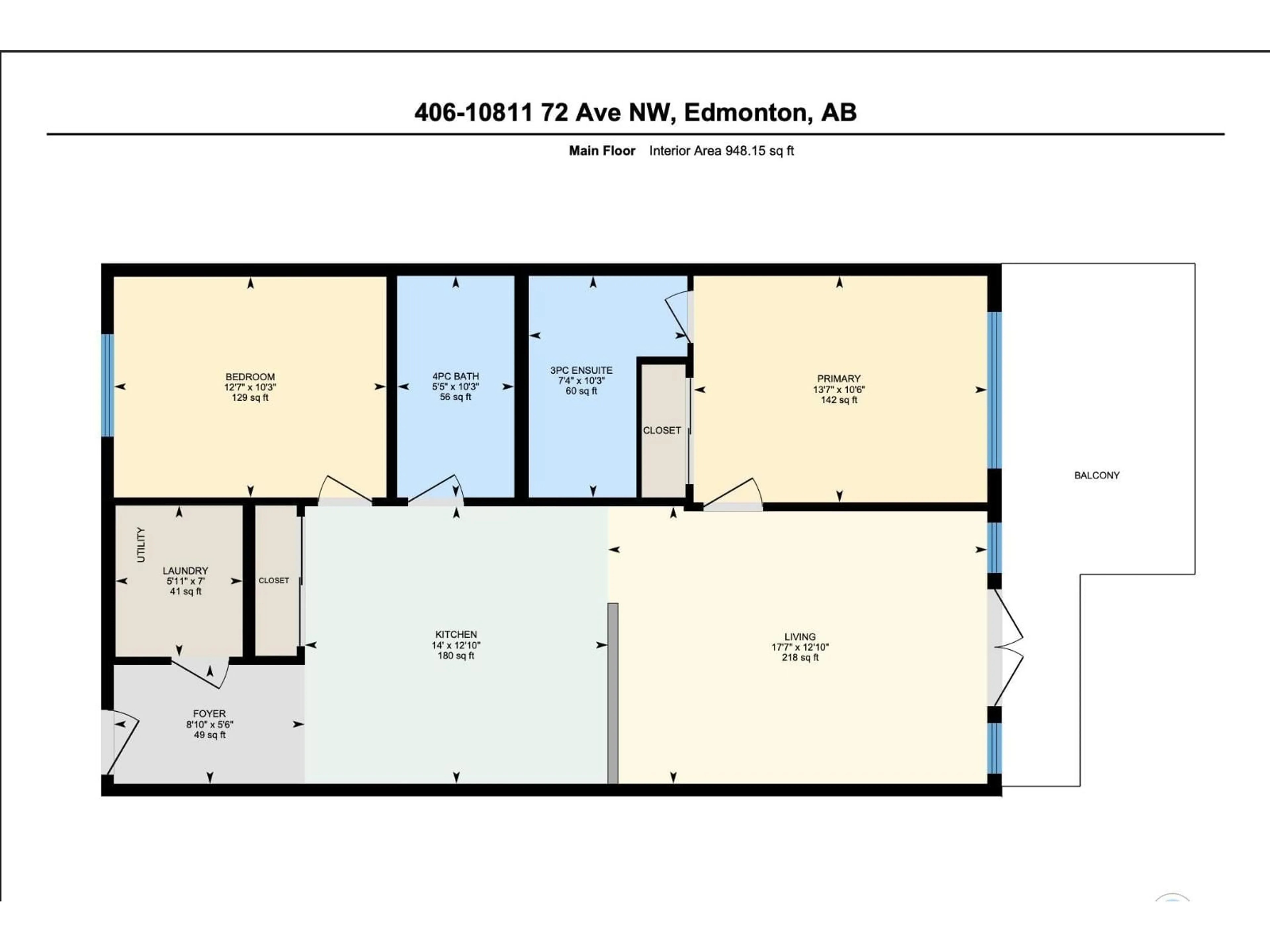 Floor plan for 406 - 10811 72 AV, Edmonton Alberta T6E1A4