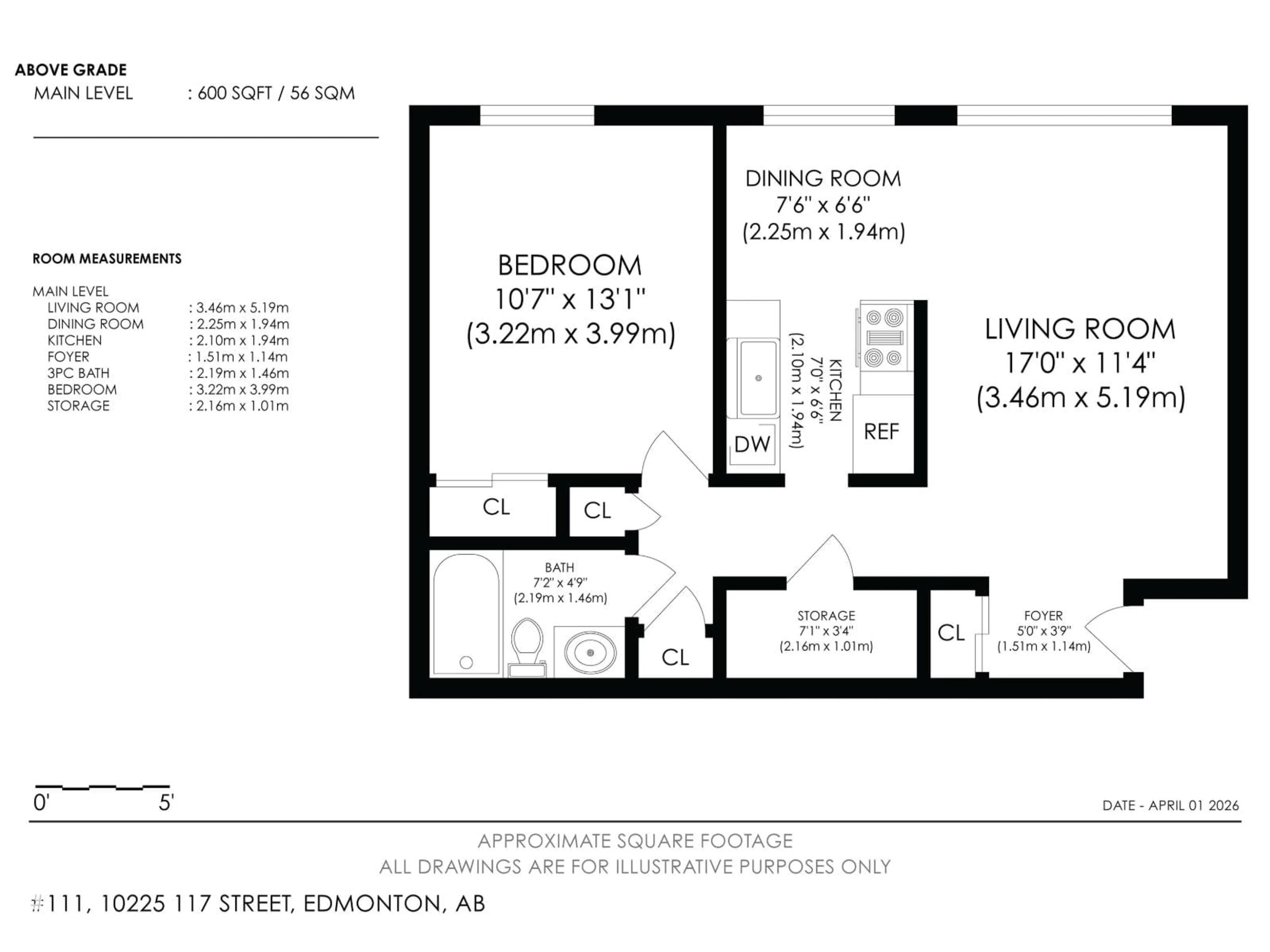 Floor plan for #111 - 10225 117 ST, Edmonton Alberta T5K1X7