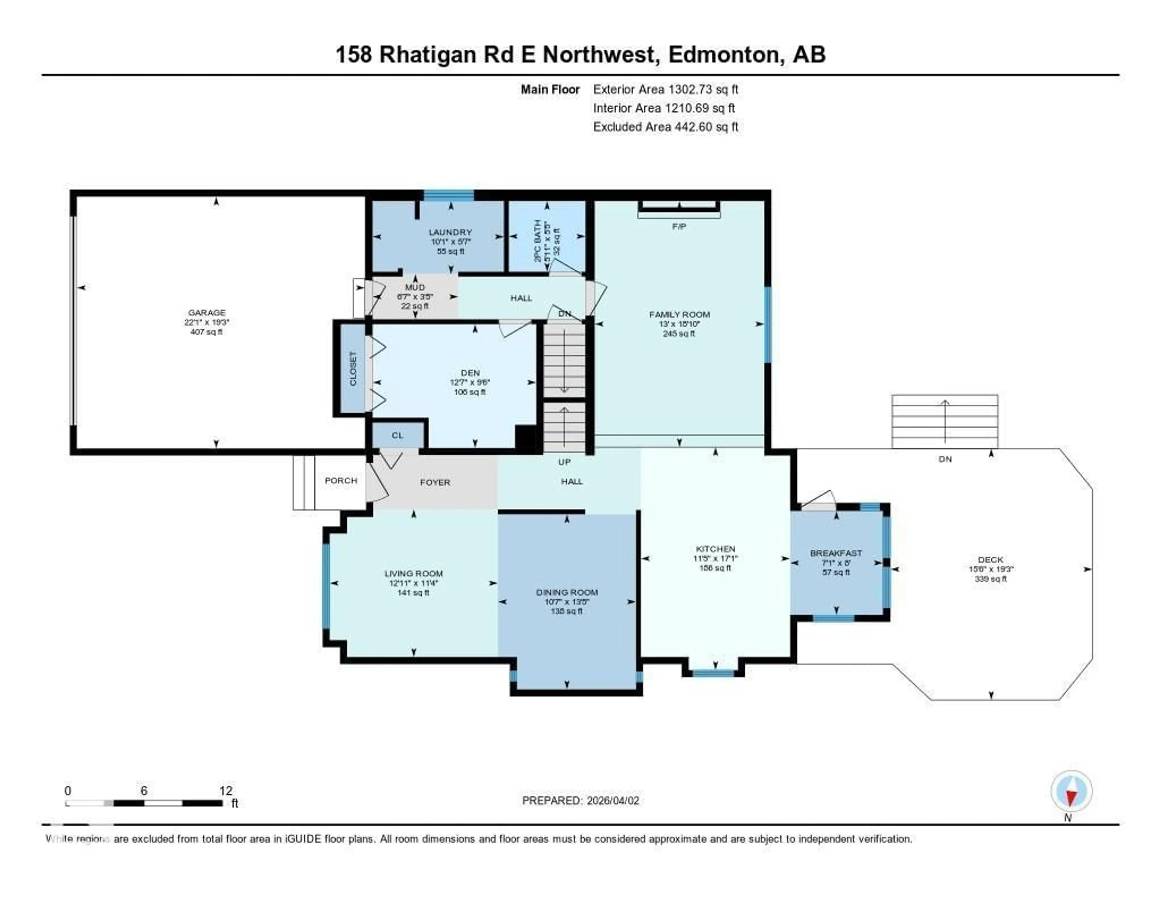 Floor plan for 158 RHATIGAN RD E, Edmonton Alberta T6R1N2